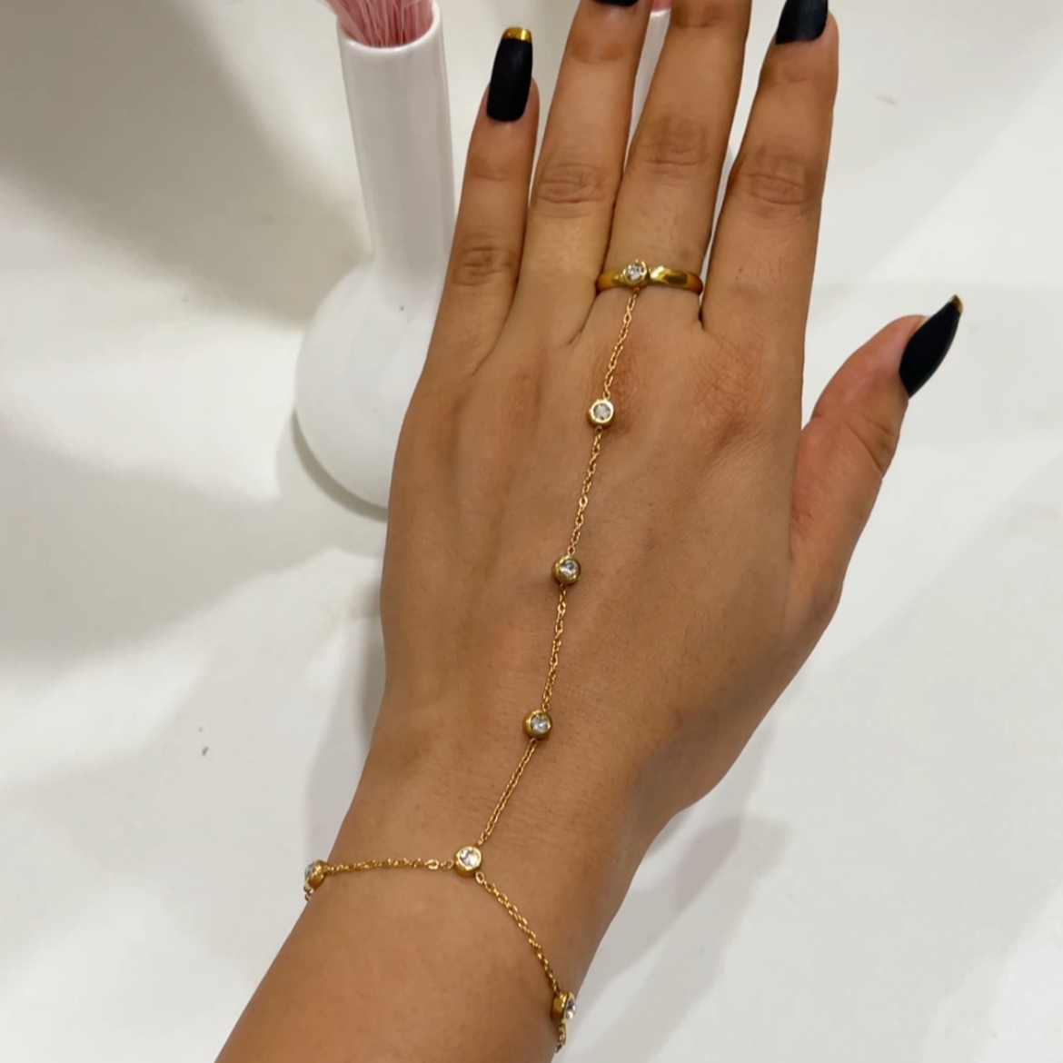 Round Stone Hand Chain Bracelet