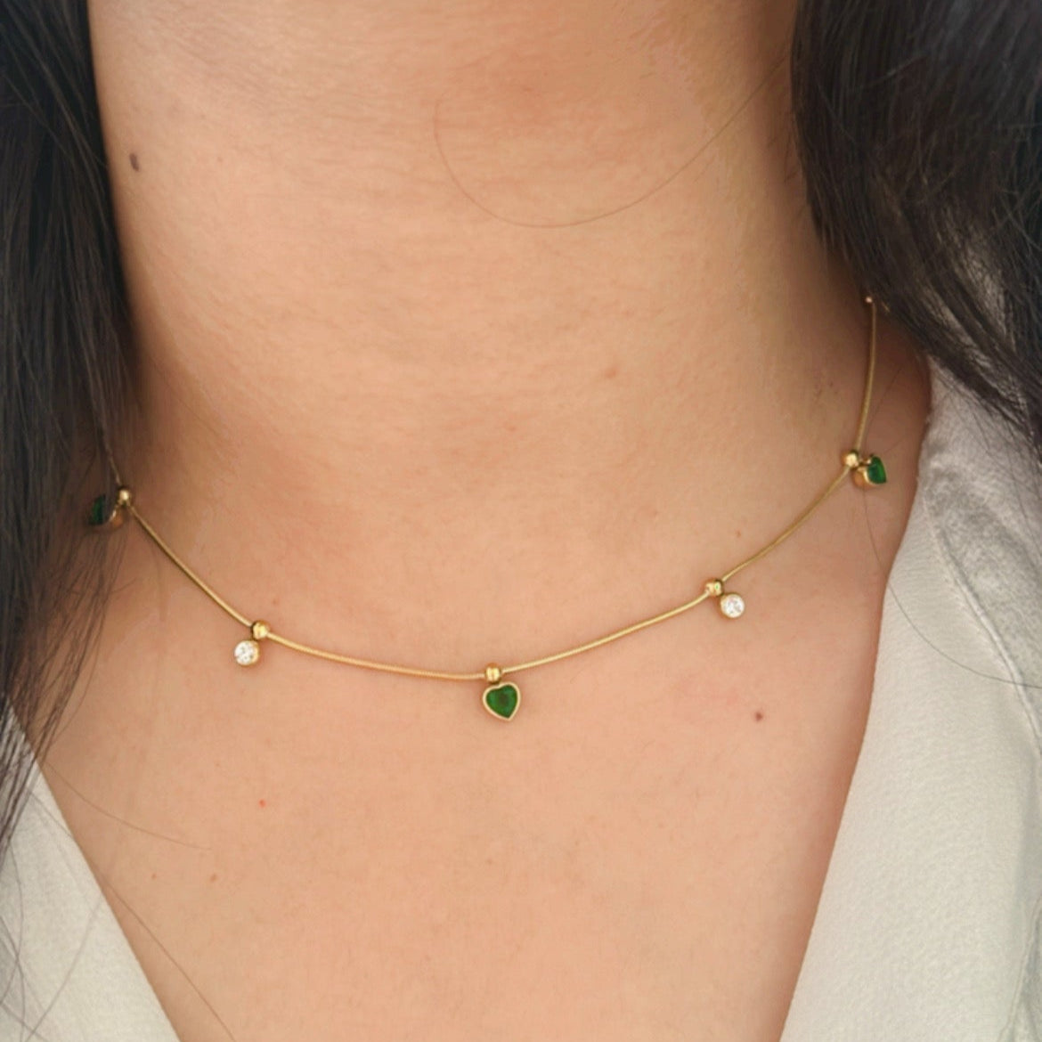 Green Heart Charms Necklace