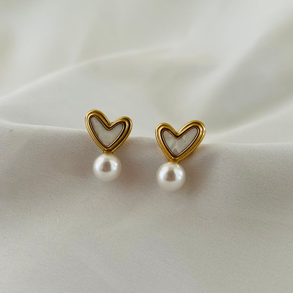 Cute Pearl Heart Drop Earrings