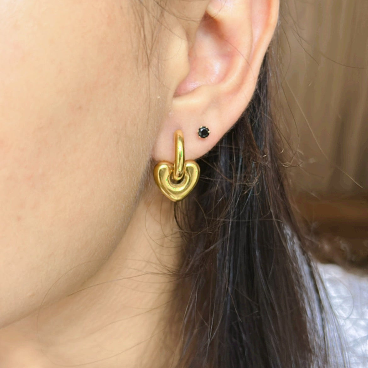 Chunky Heart Cutout Hoop Earrings wearing image 