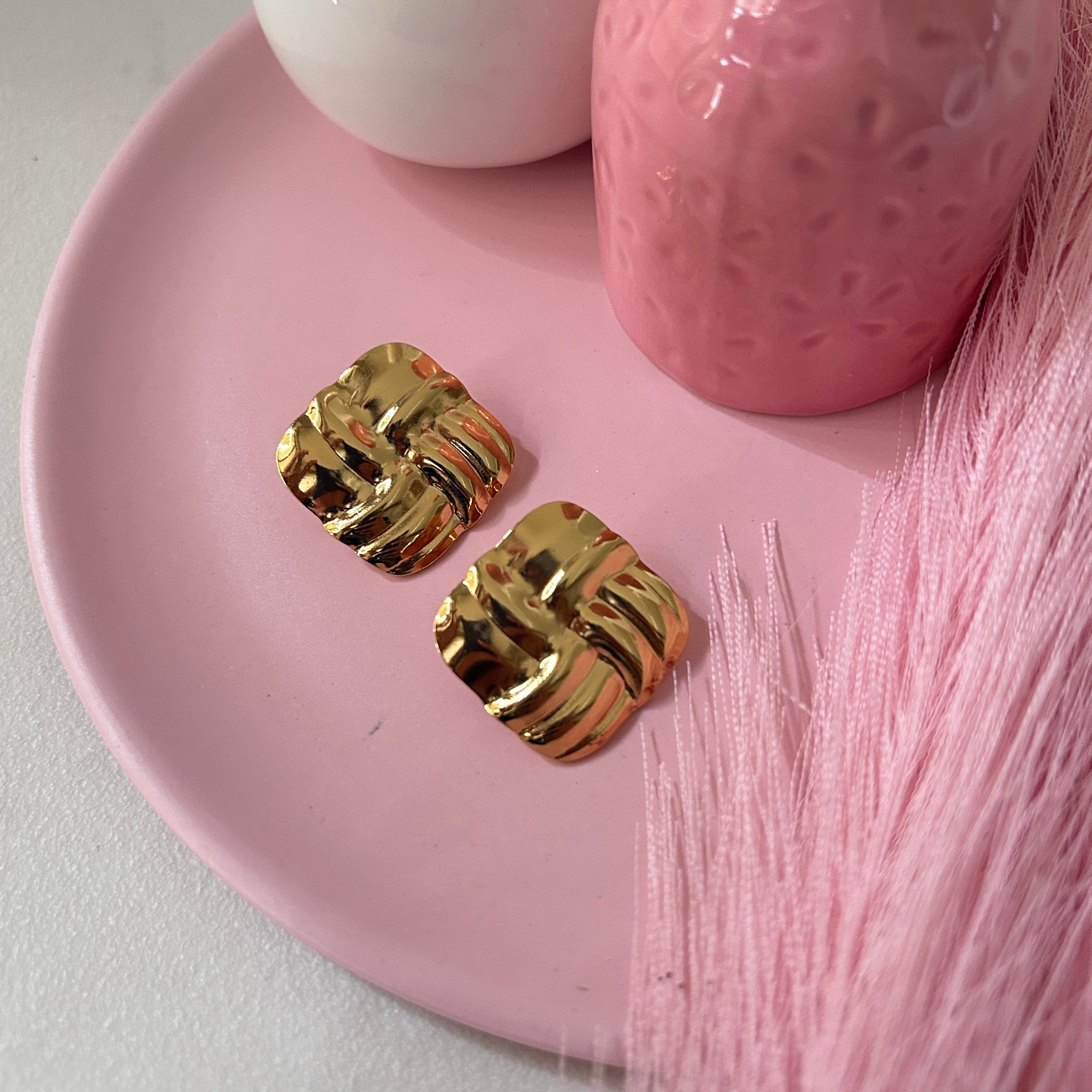 Chunky Square Gold Stud Earrings  