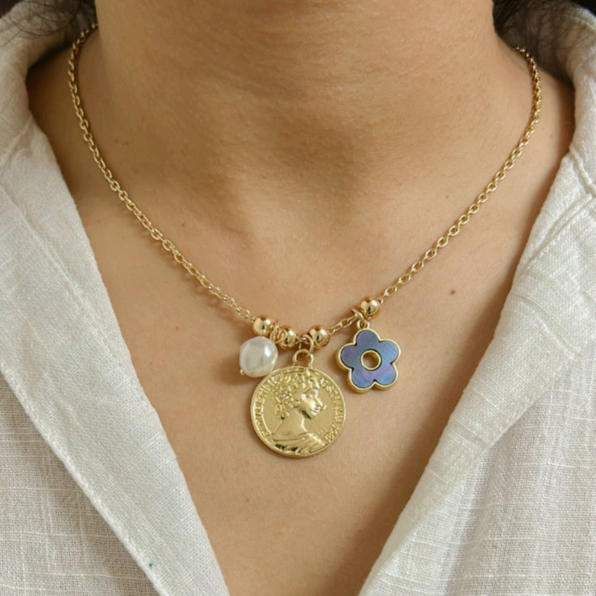 Flower Coin Necklace
