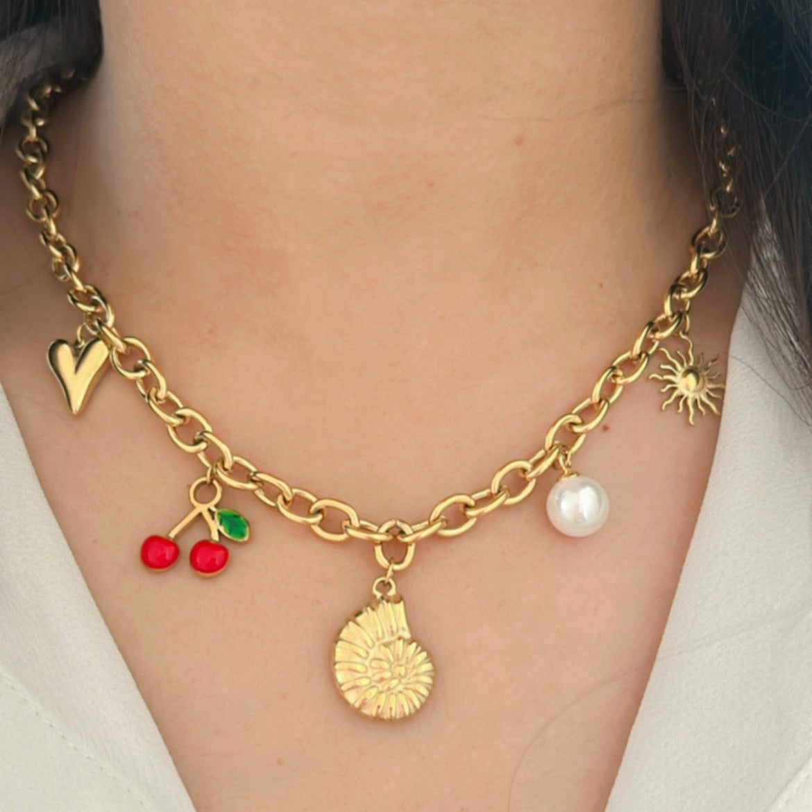 Coral Cascade Charms Necklace