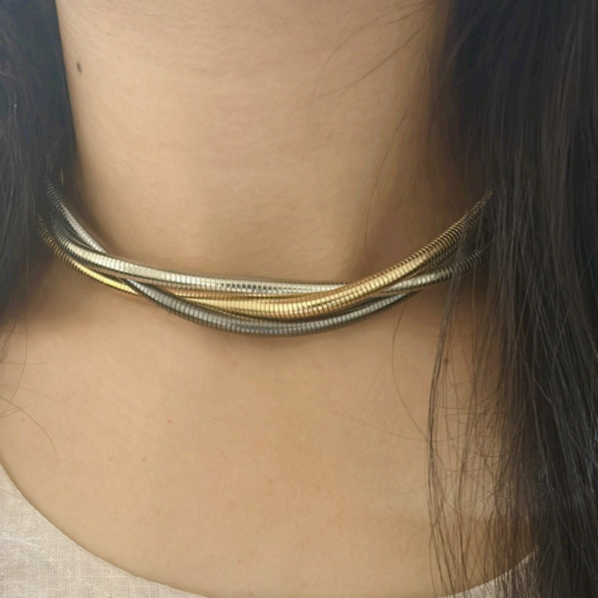 Tricolour Coil Choker Necklace