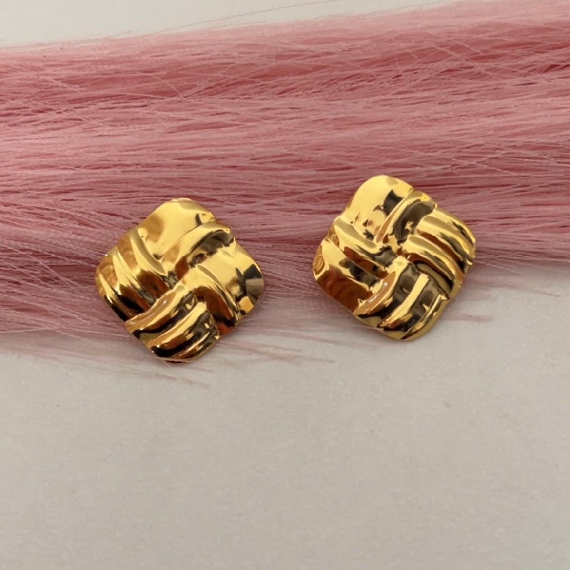 Chunky Square Gold Stud Earrings