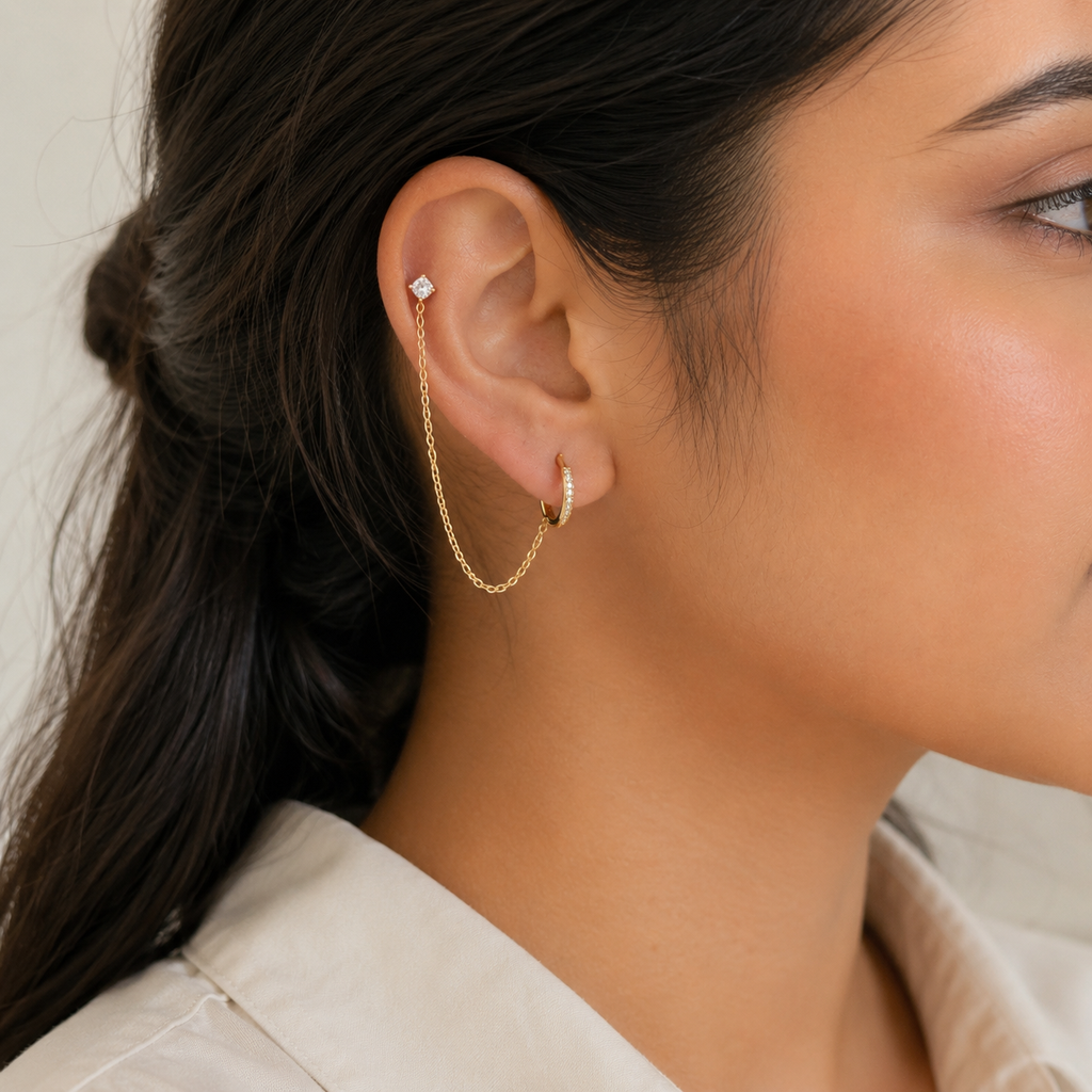 Dual Piercing Connector Earrings - III