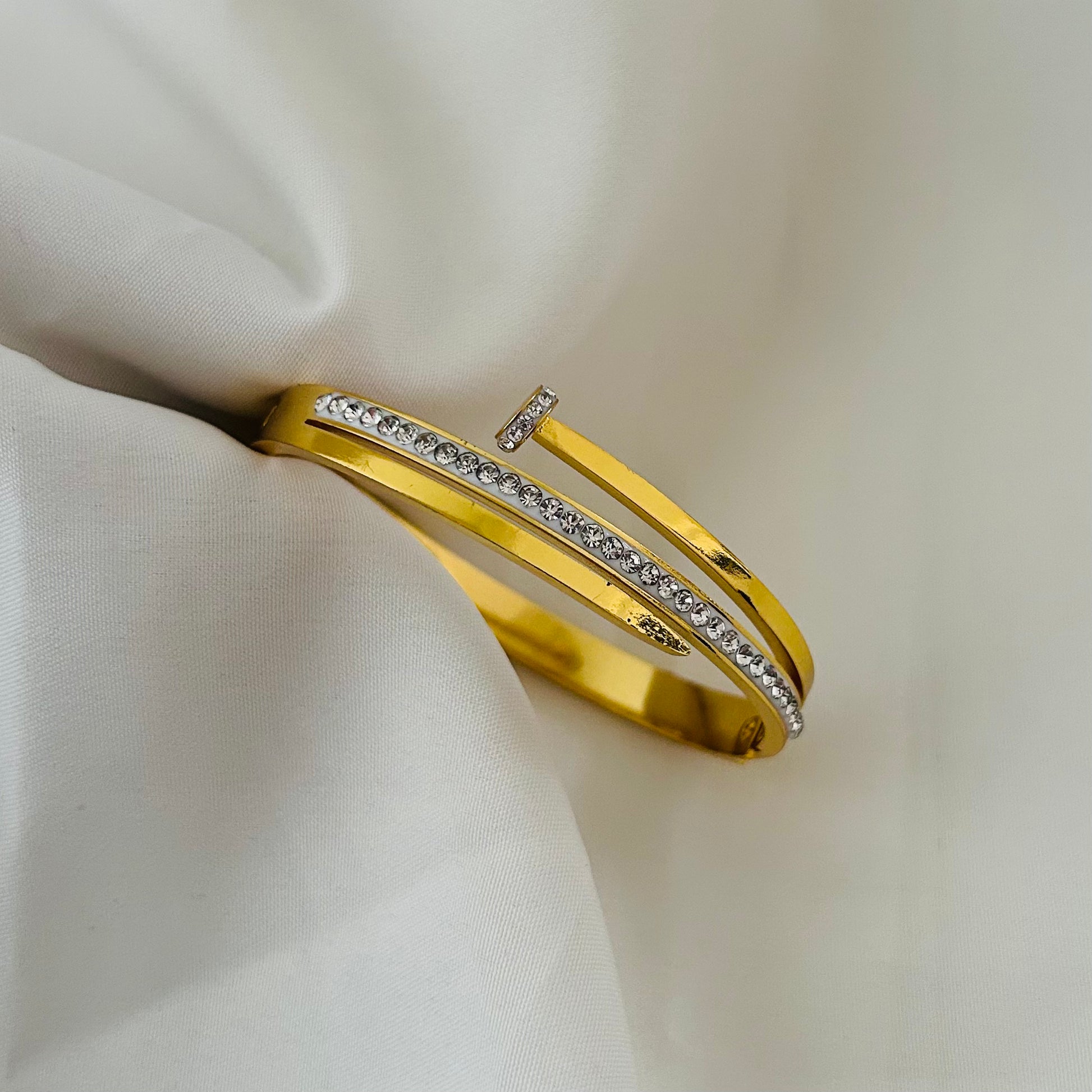 Crystal Edge Open Bangle Bracelet