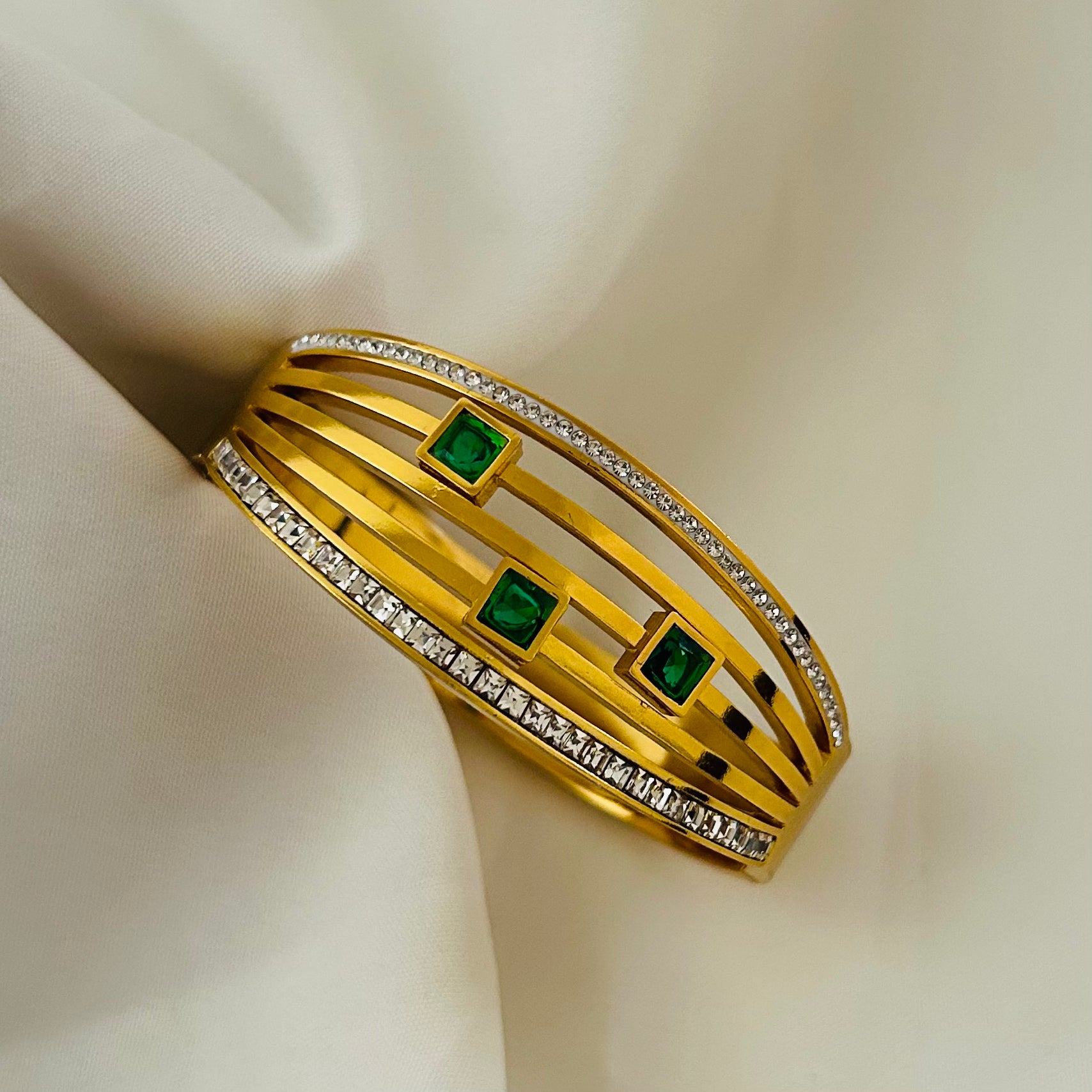 Emerald Accent Luxe Bangle Bracelet