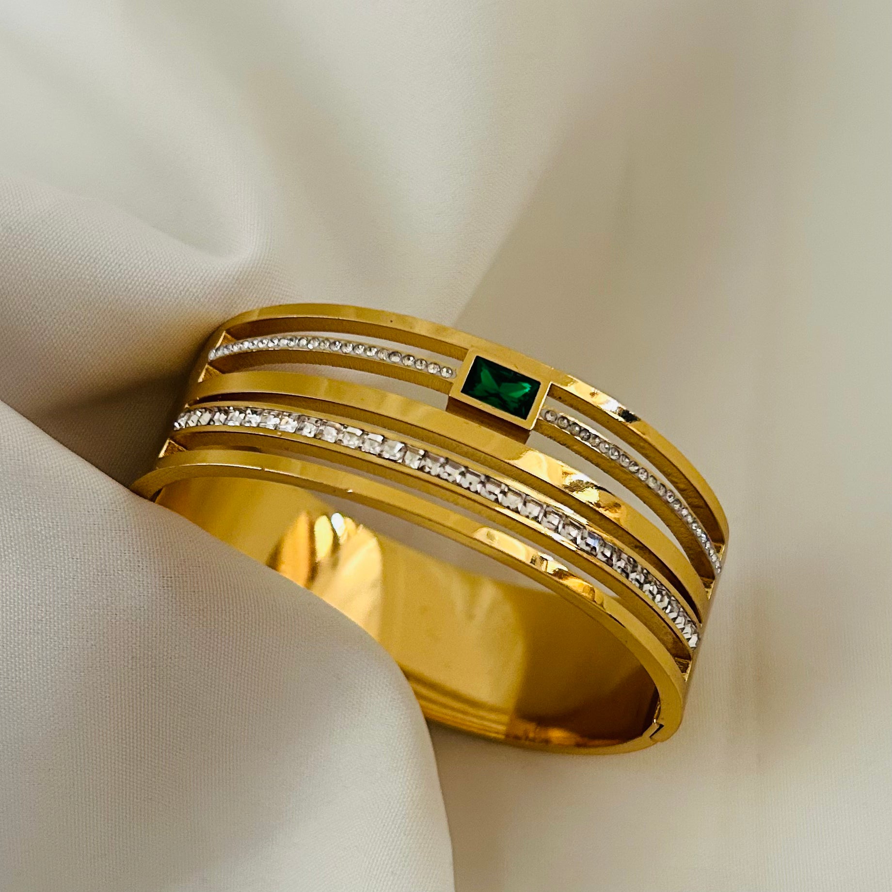 Emerald Bar Crystal Bangle Bracelet