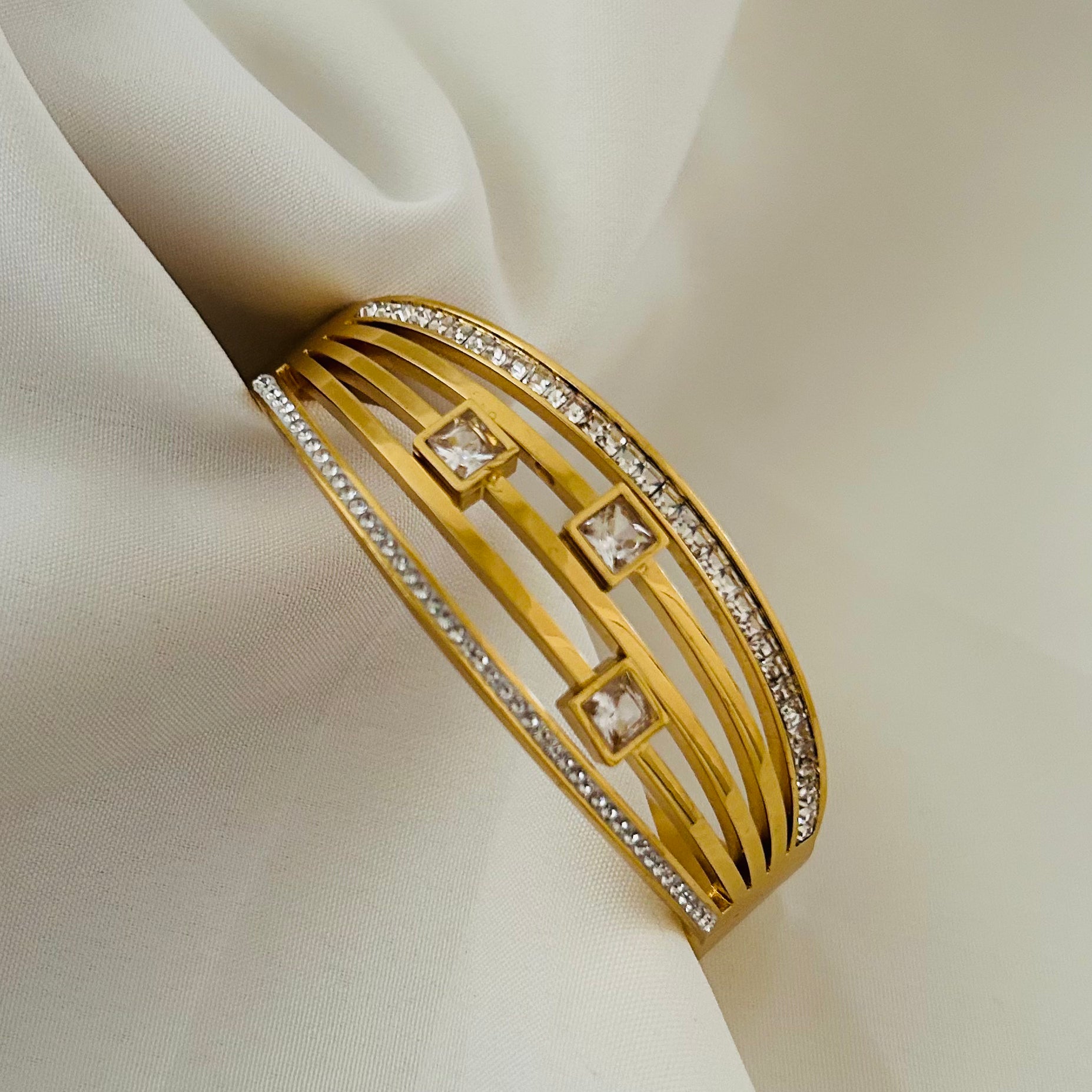 Triple Square Crystal Bangle Bracelet