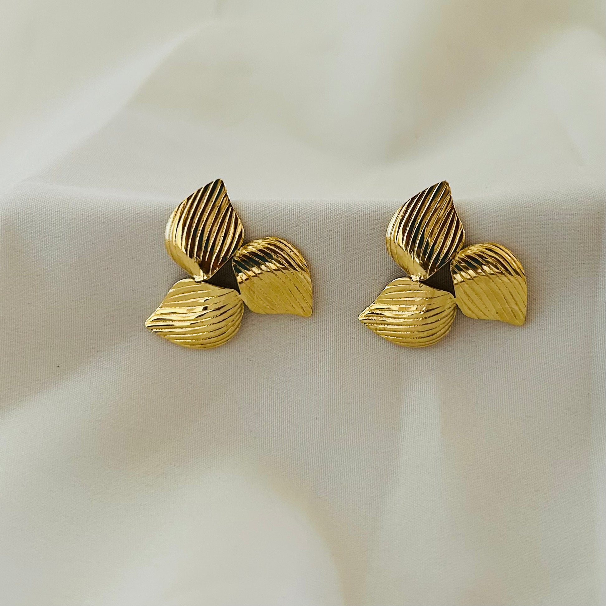 Triple Leaf Textured Stud Earrings