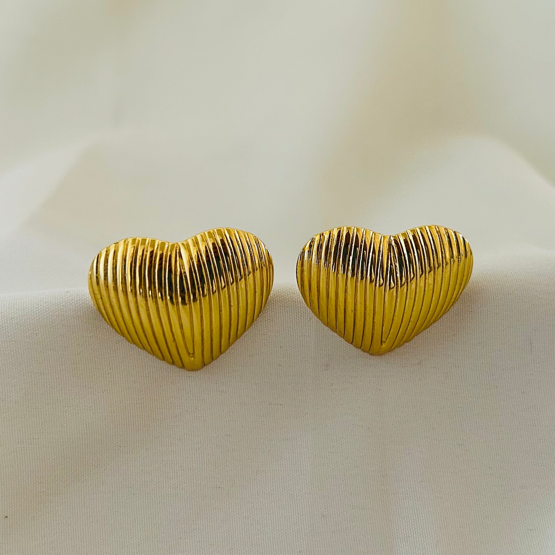 Textured Gold Heart Stud Earrings