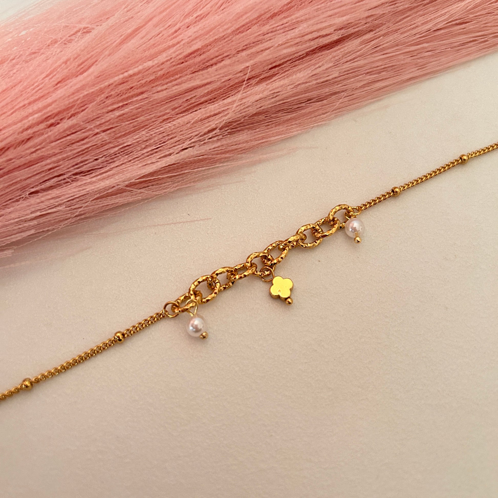 Subtle Pearl Charm Chain Bracelet