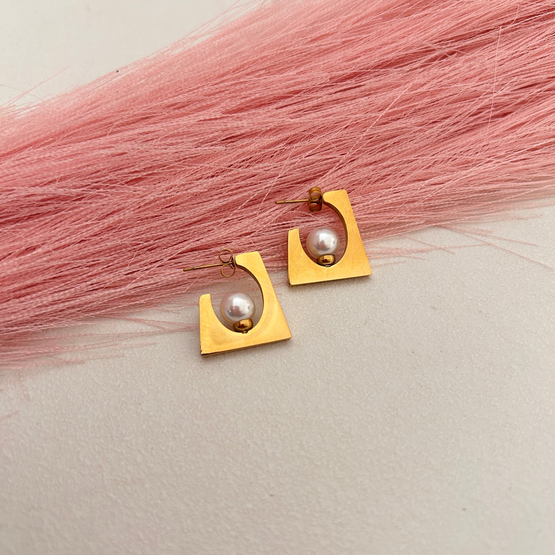 Classic Square Pearl Hoops