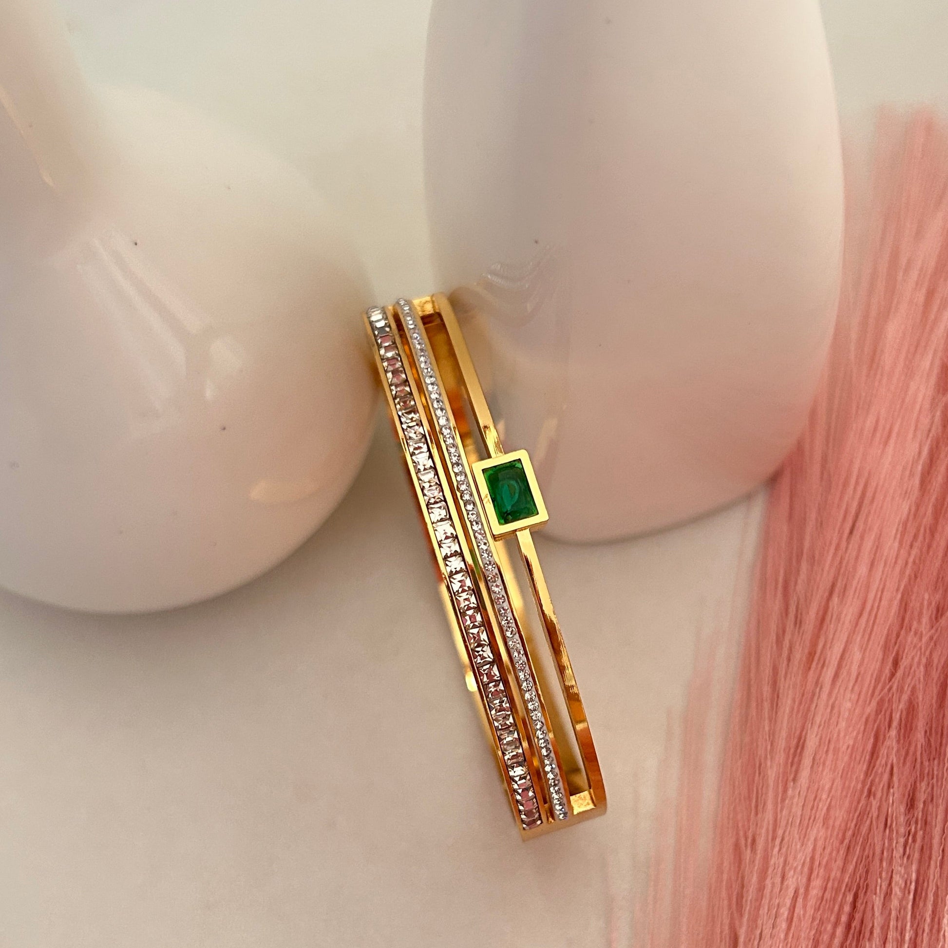 Green Gem Studded Bangle Bracelet