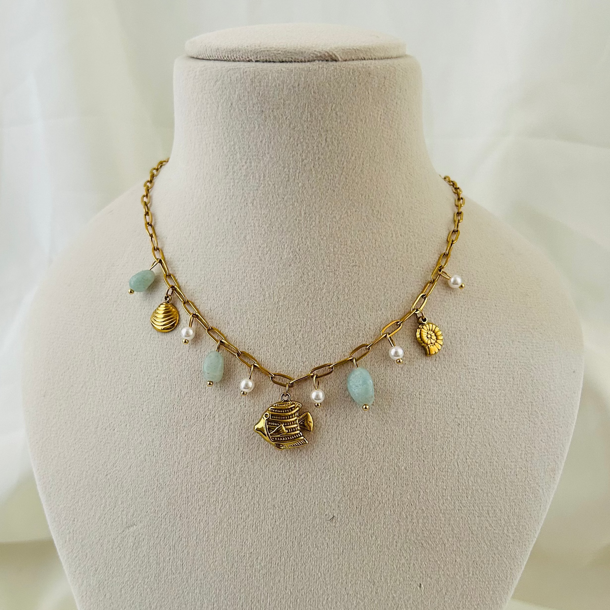 Fish Pearl Shell Charm Necklace