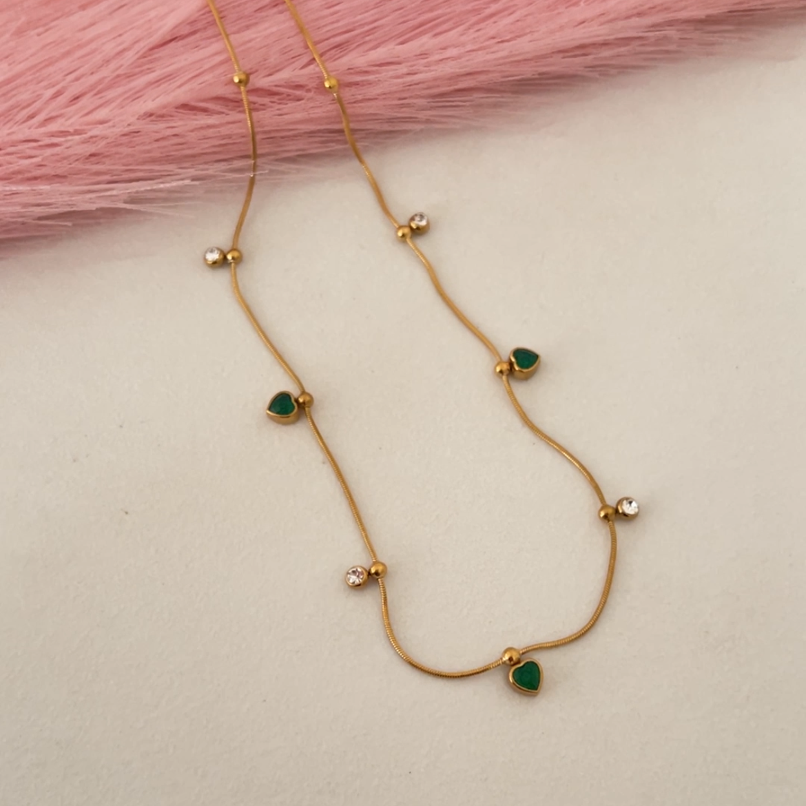 Green Heart Charms Necklace
