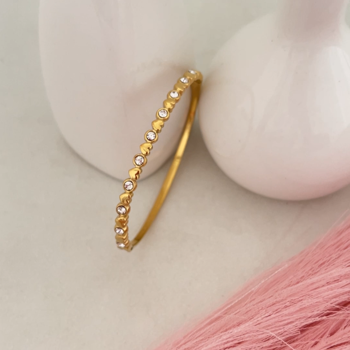 Golden Heart Stud Bangle Bracelet