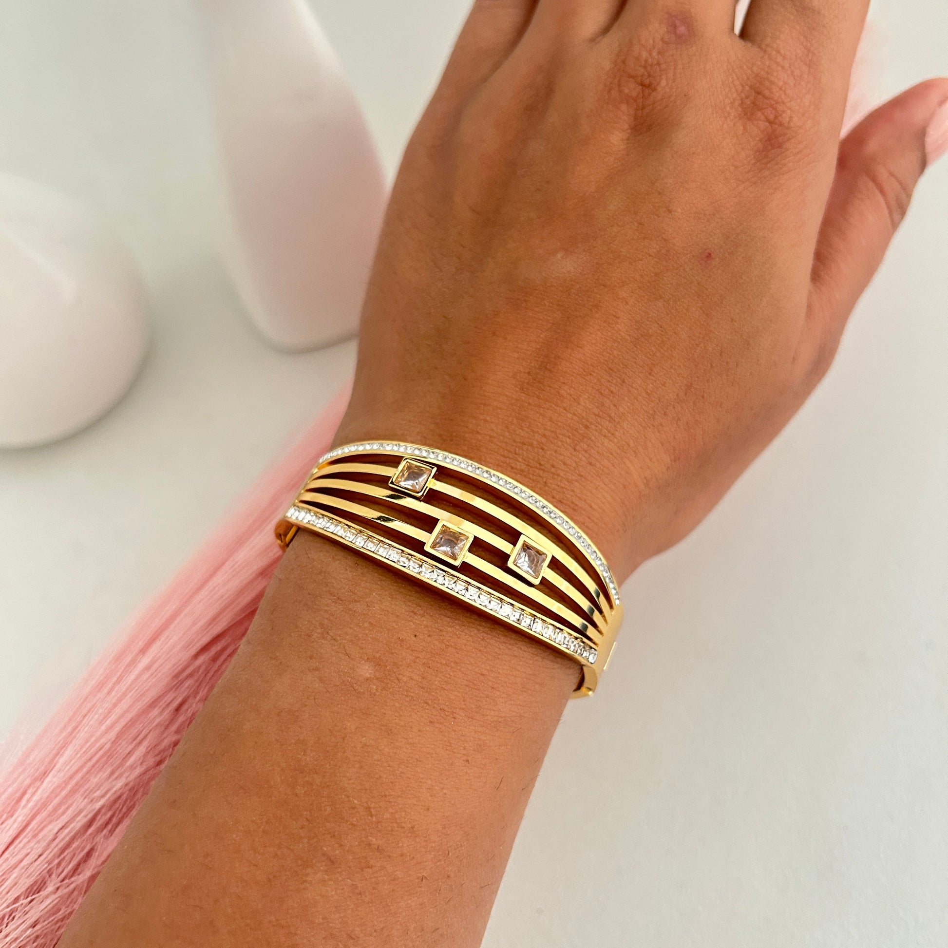 Triple Square Crystal Bangle Bracelet