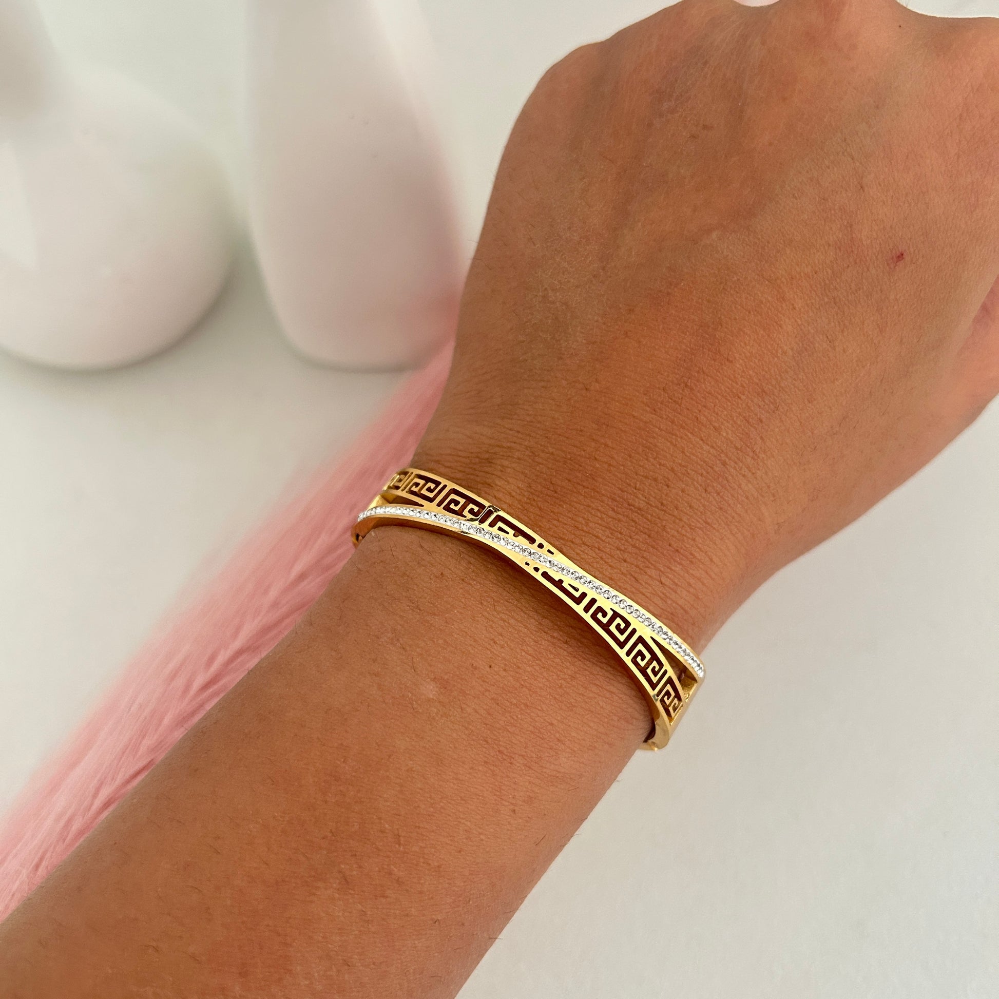 Greek Line Crystal Bangle Bracelet