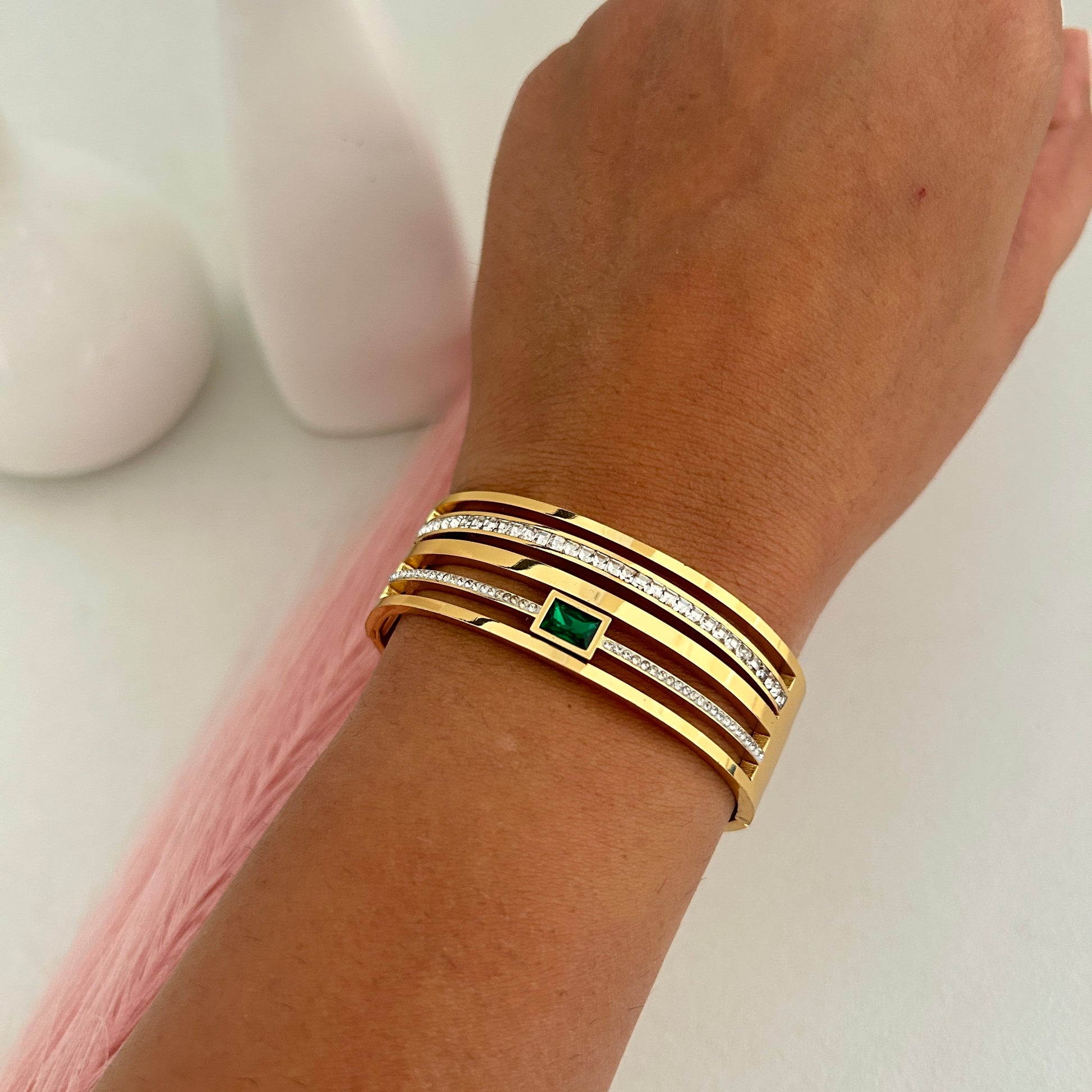 Emerald Bar Crystal Bangle Bracelet