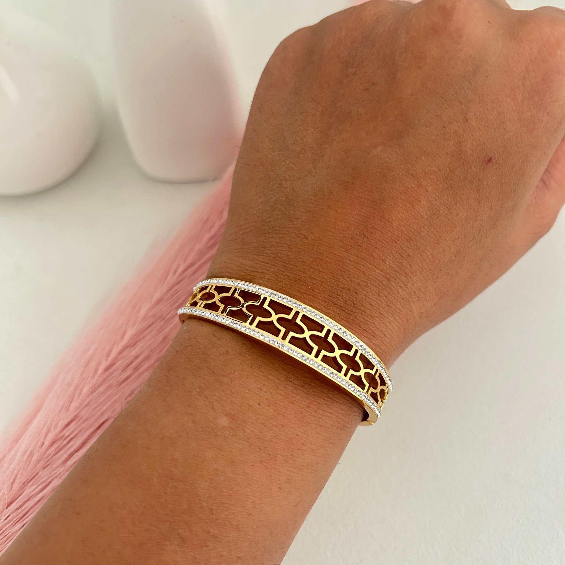 Honeycomb Crystal Bangle Bracelet
