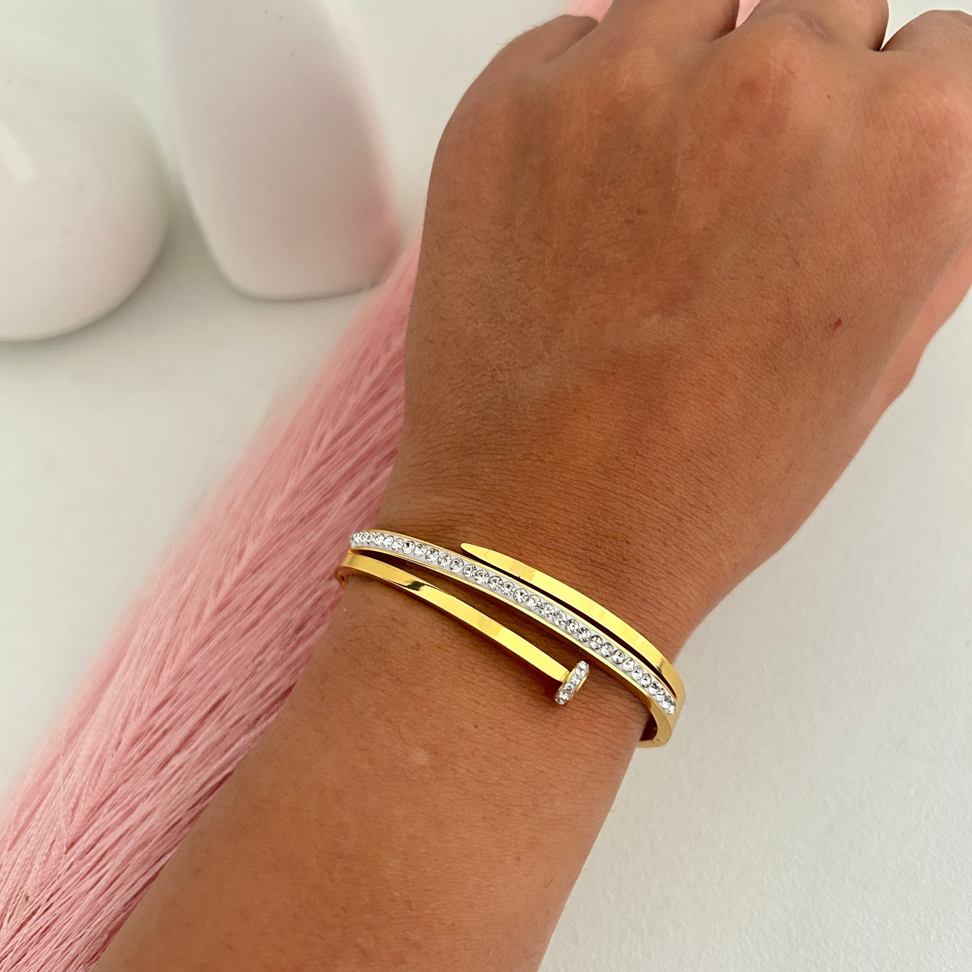 Crystal Edge Open Bangle Bracelet