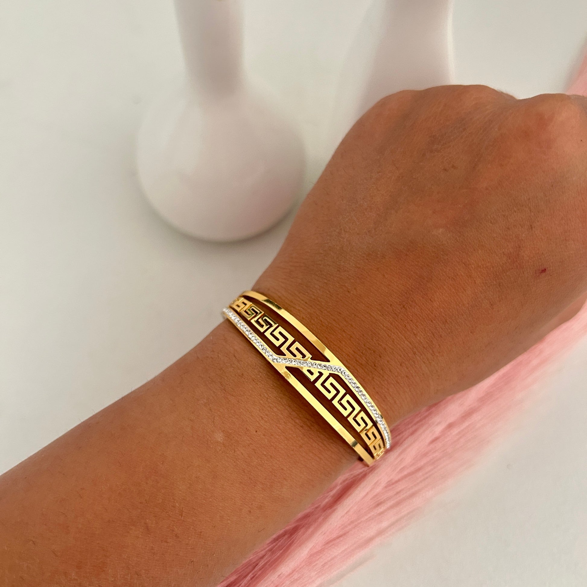 Greek Key Crystal Bangle Bracelet