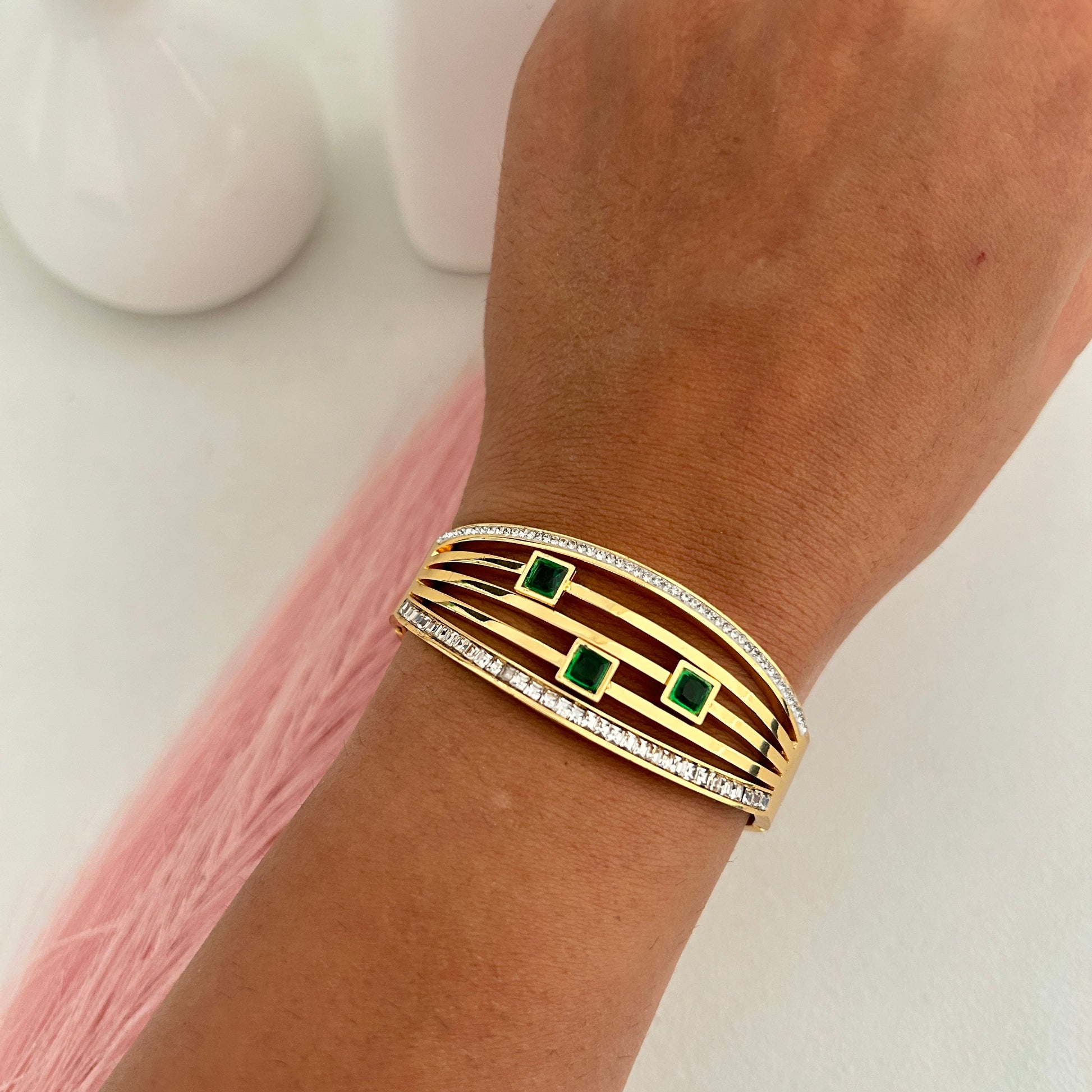 Emerald Accent Luxe Bangle Bracelet
