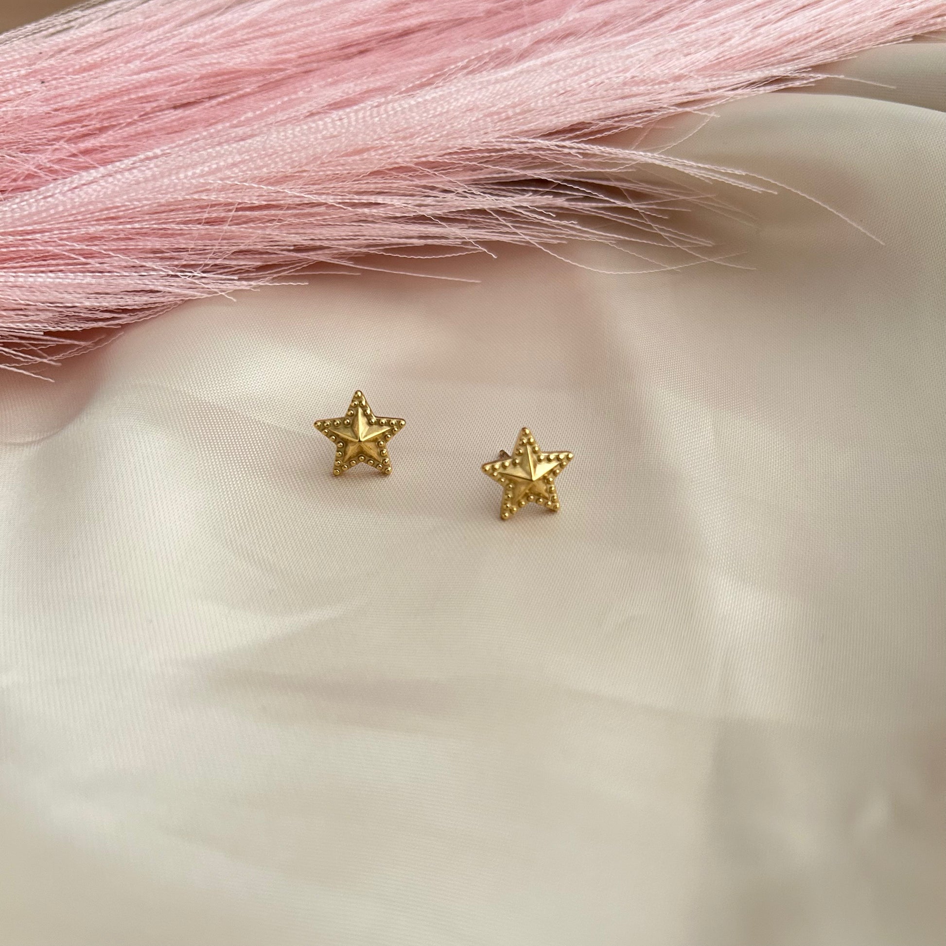 Gold textured star stud earrings minimal jewelry