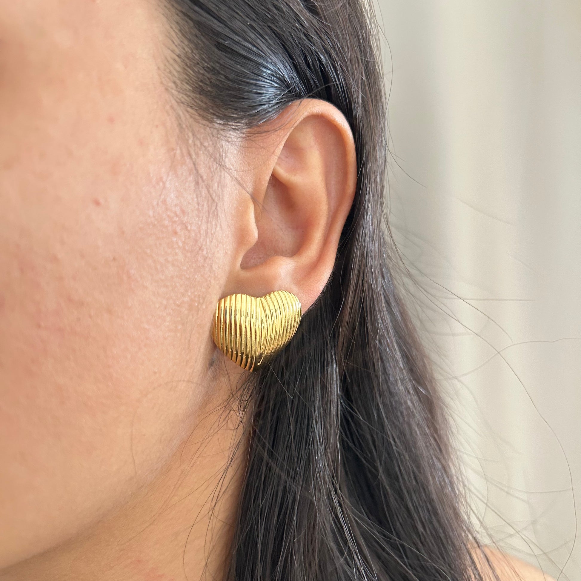 Textured Gold Heart Stud Earrings