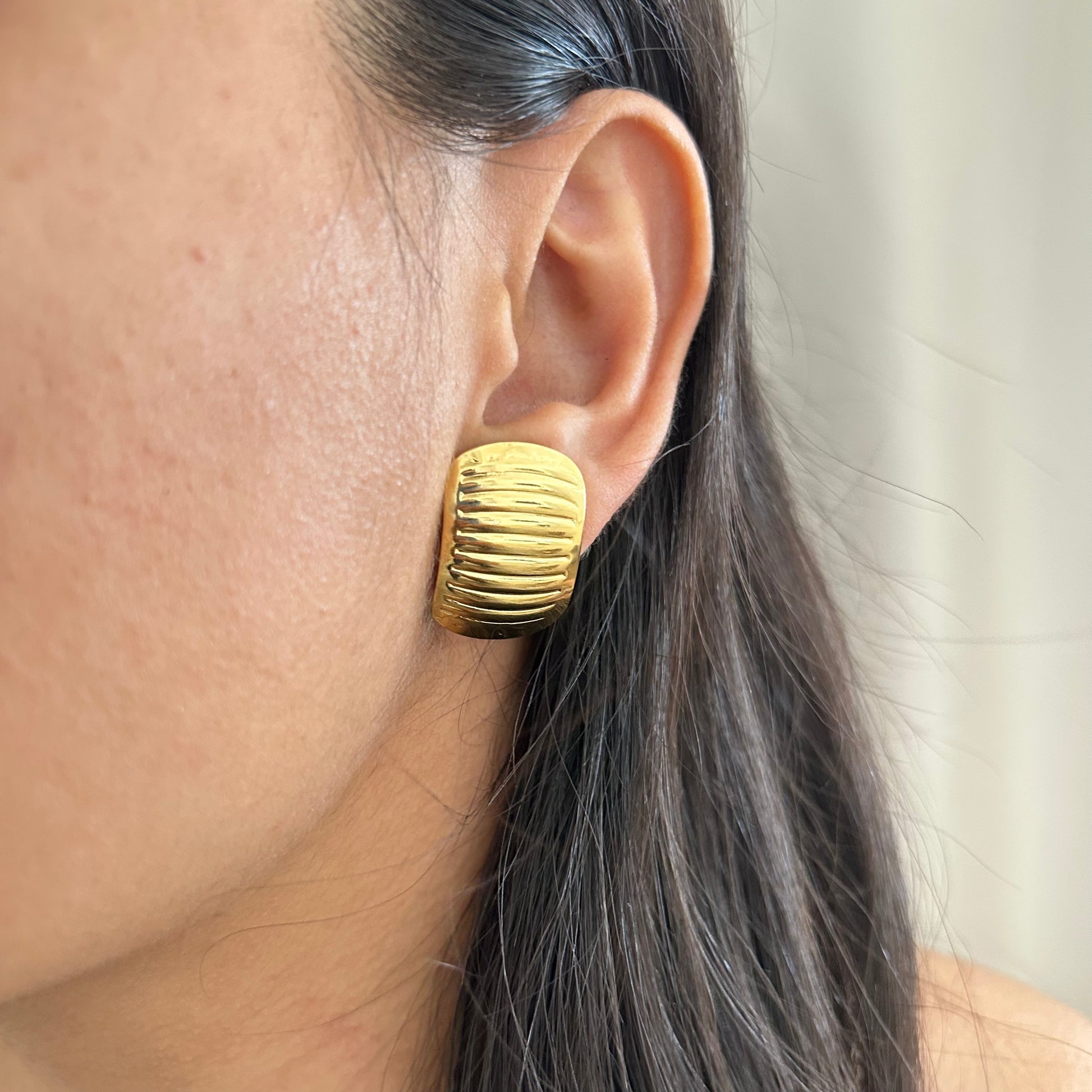 Classic Ribbed Gold Dome Earrings
