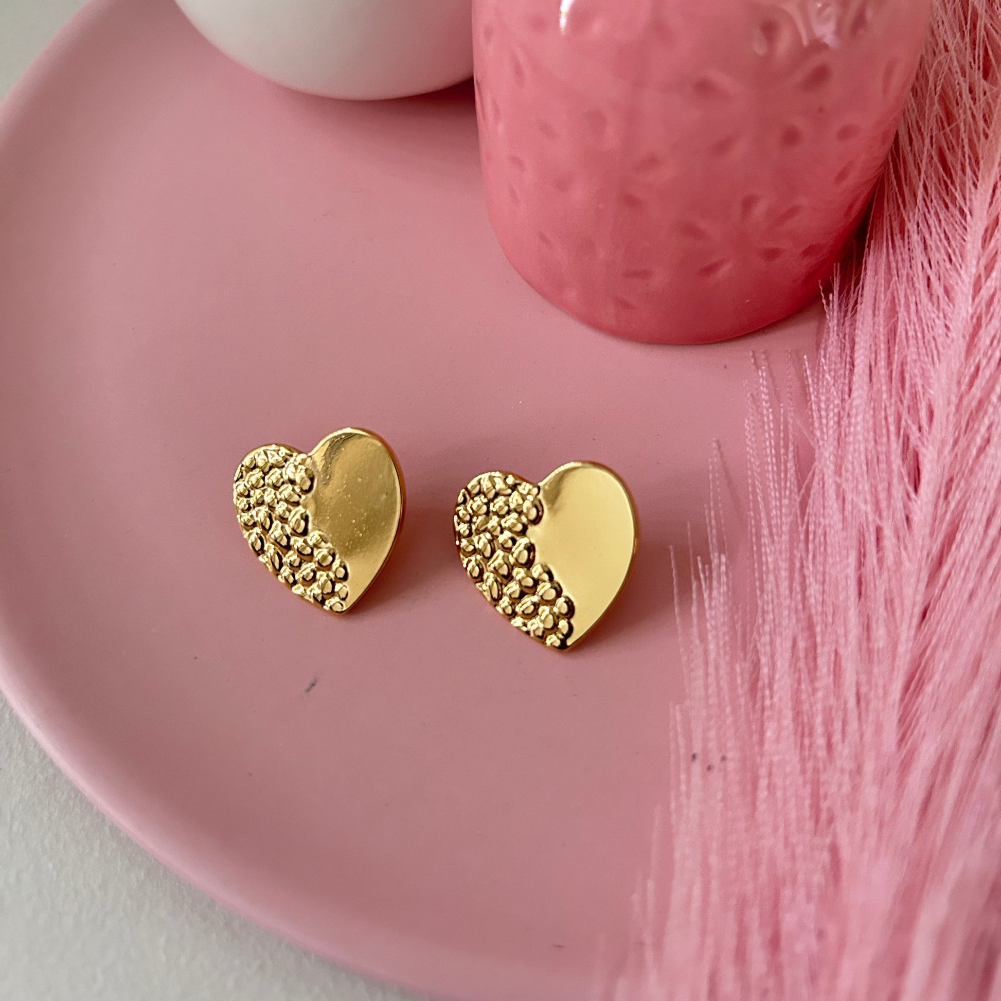 Half n half heart earings