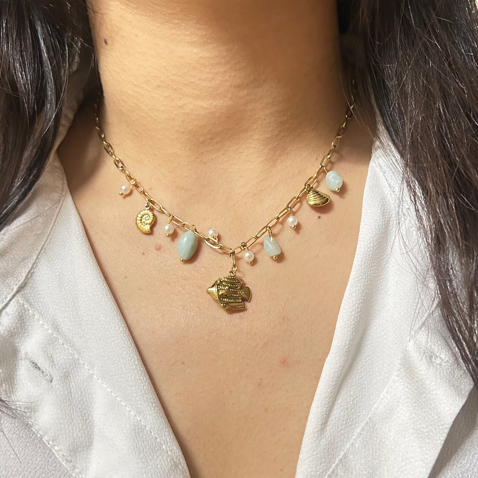 Fish Pearl Shell Charm Necklace