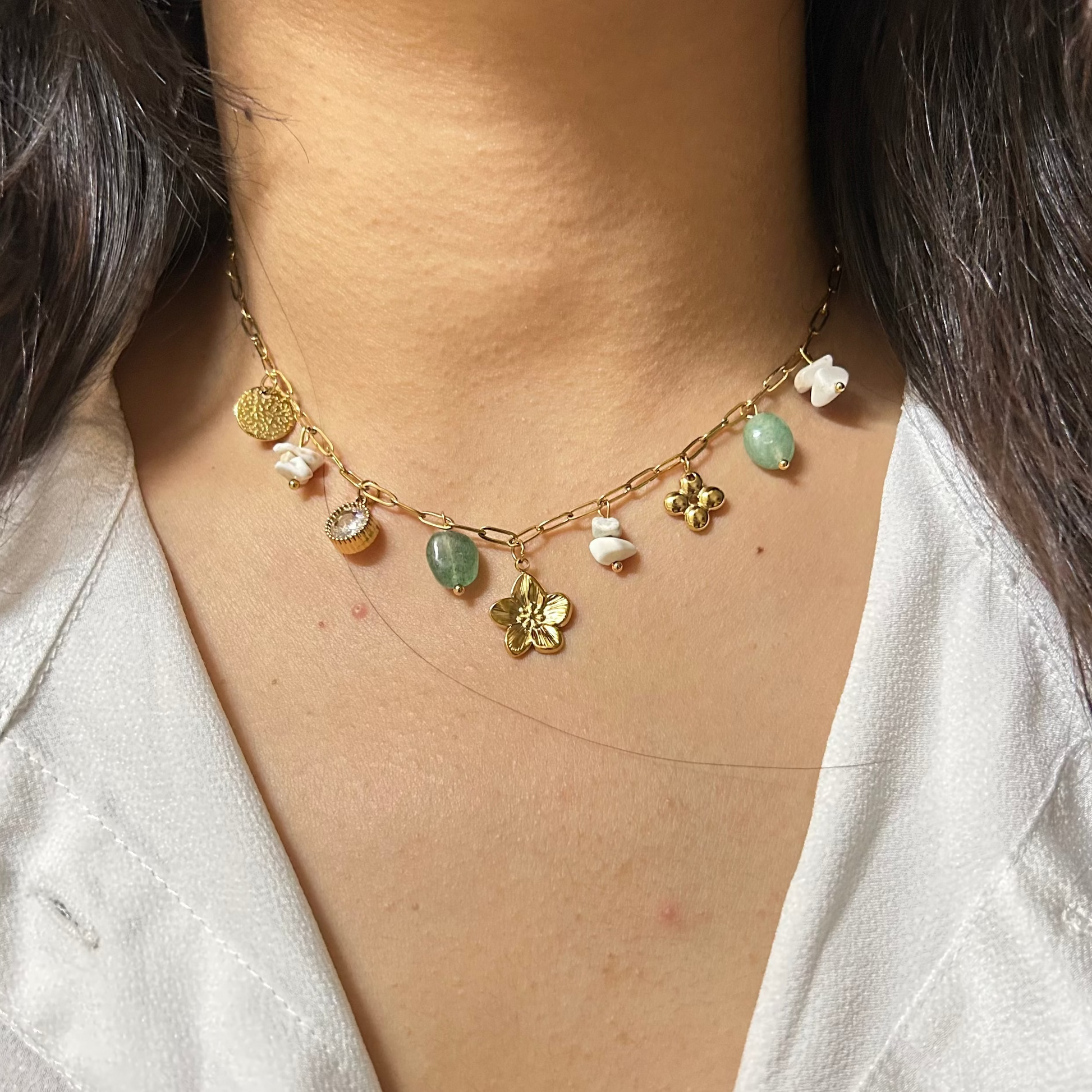 Emerald Blossom Charm Necklace