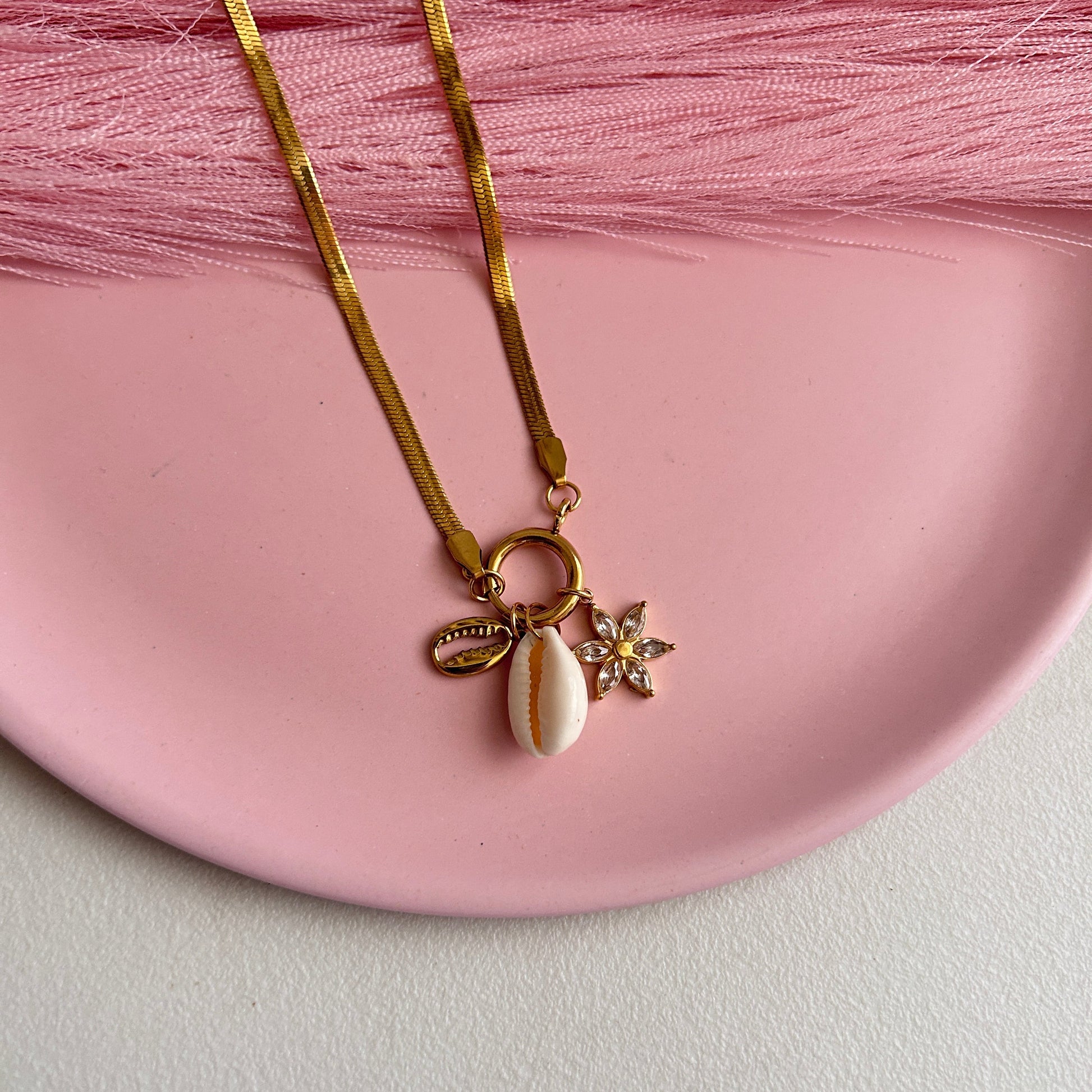Cowrie Flower Charms Necklace