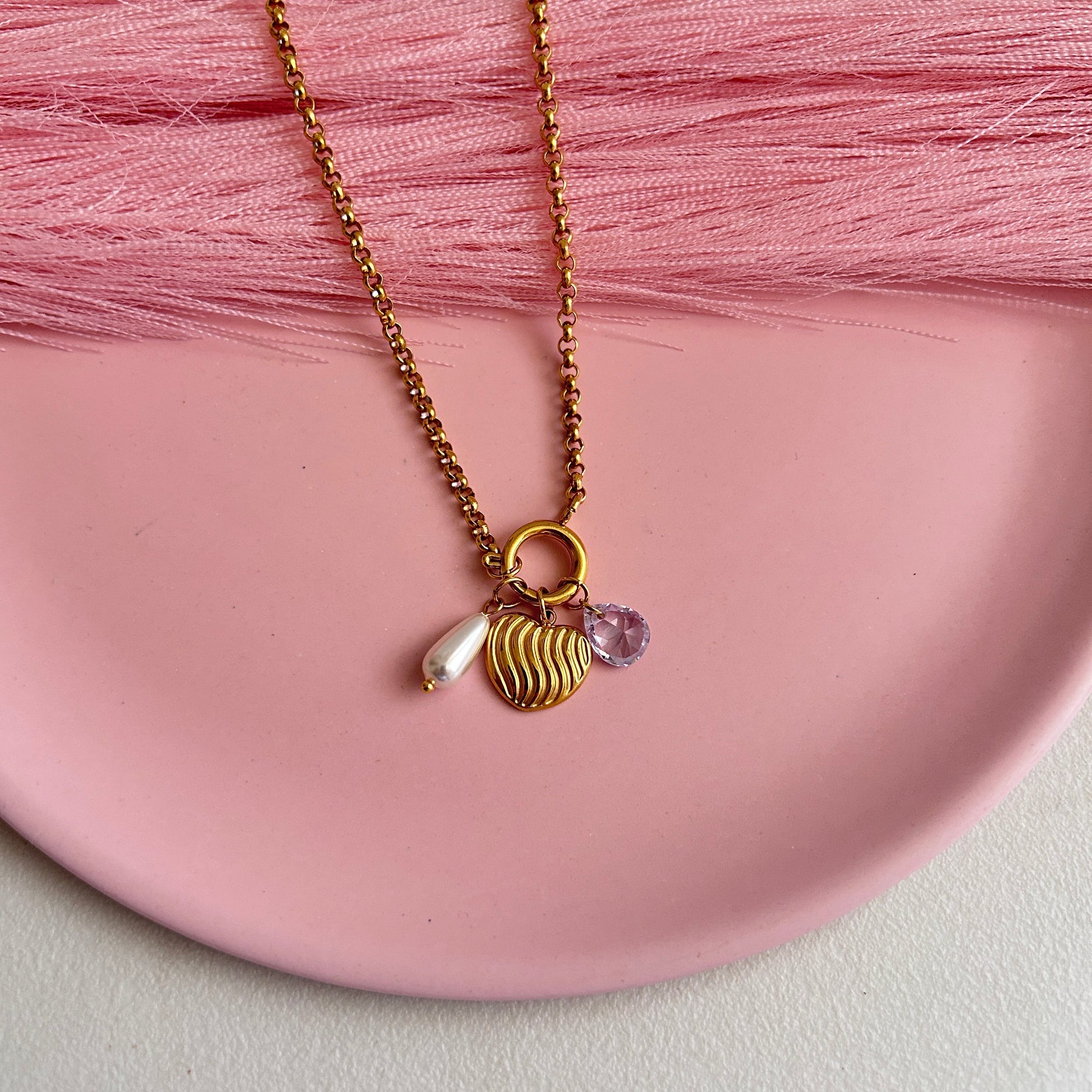 Pearl Heart Charms Necklace