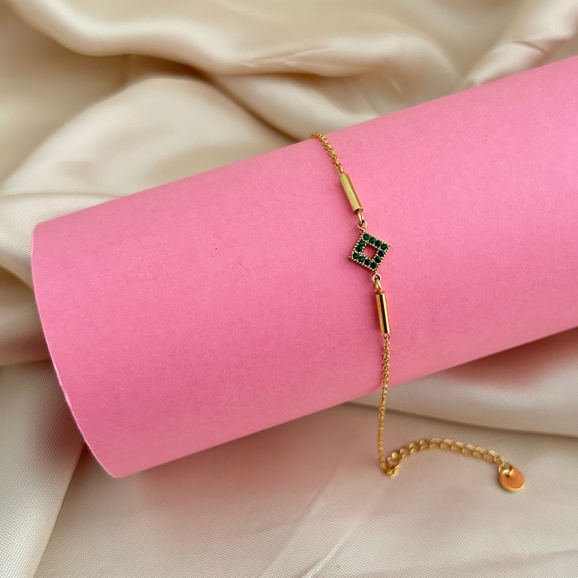 Emerald Square Charm Bracelet