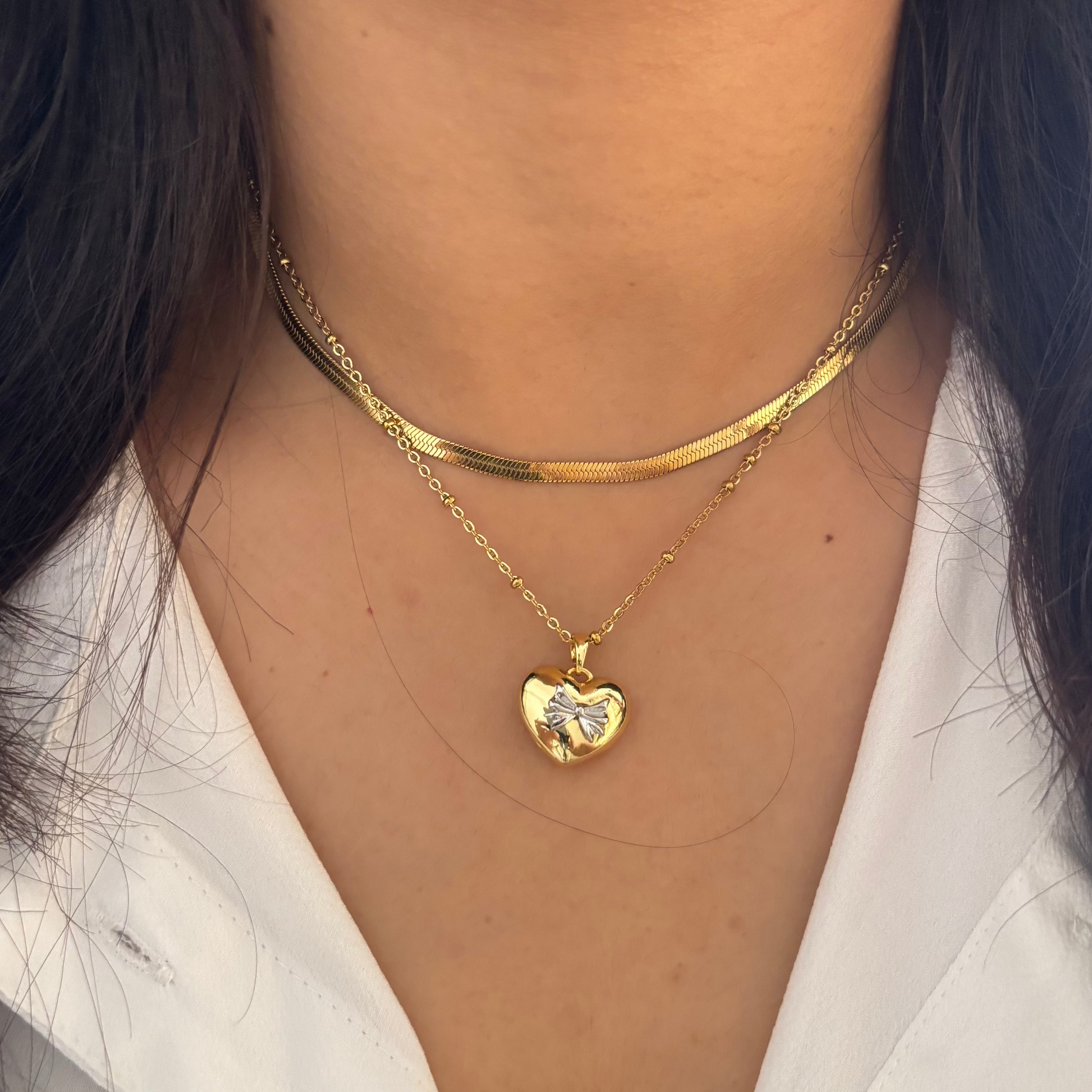 Minimal Luxe Dual Chain Heart Necklace