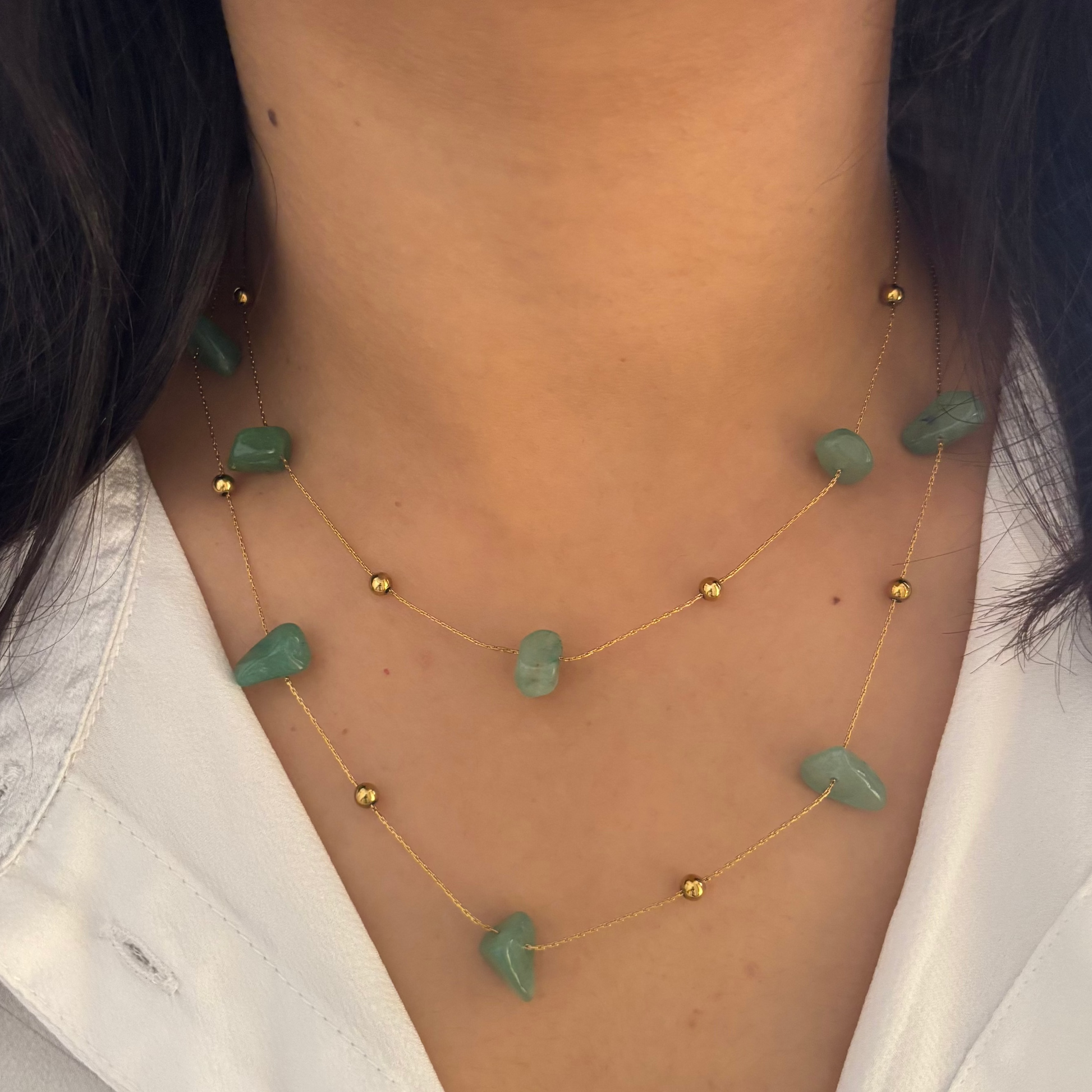 Green Stone Layered Elegance Necklace
