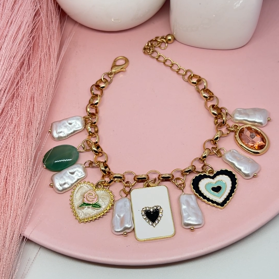 Big Pearly Multiple Charms Bracelet