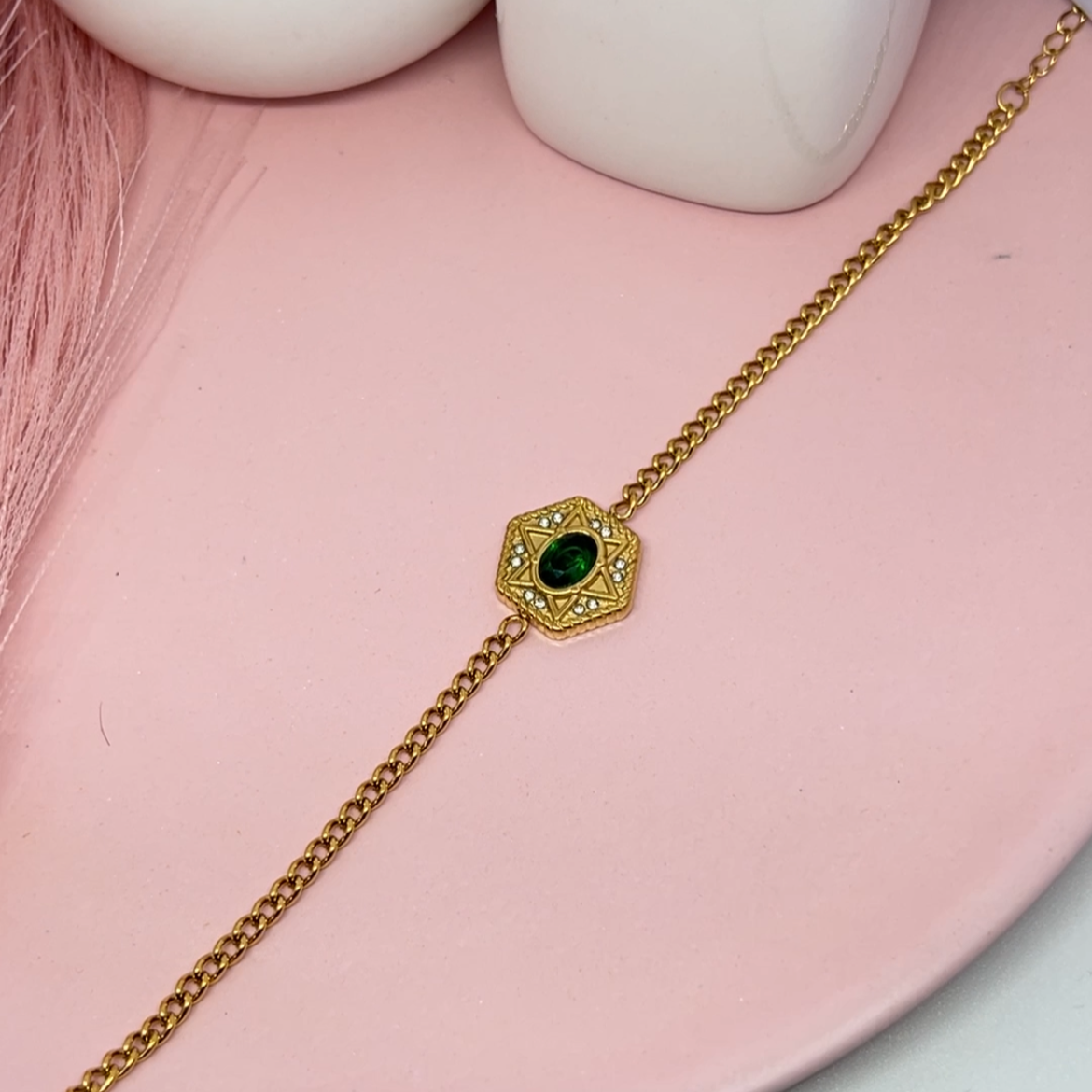 Emerald Hexagonal Chain Bracelet