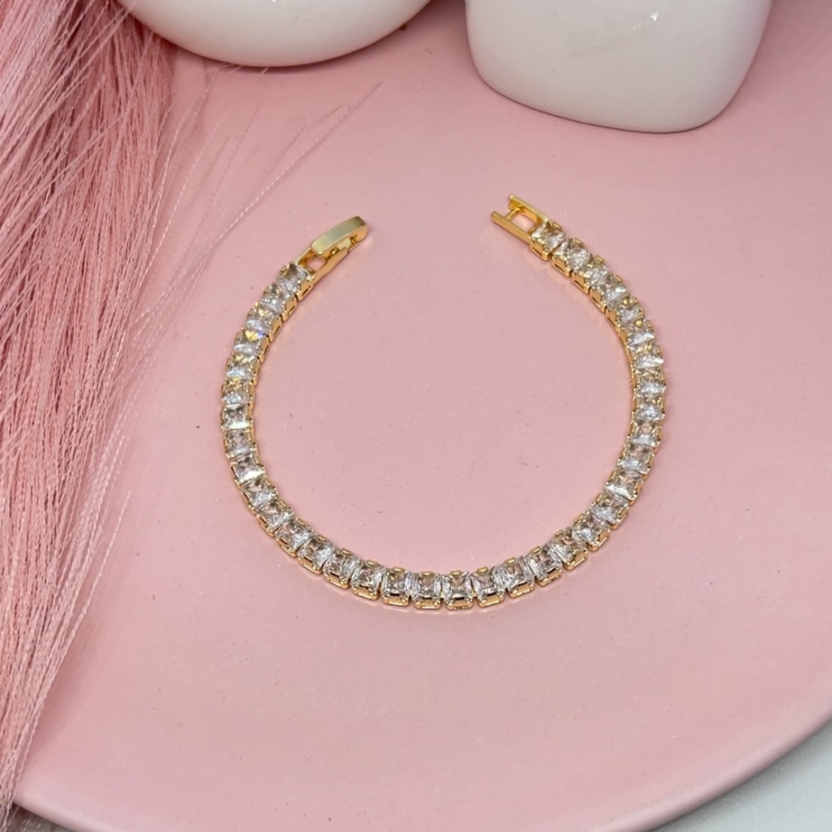 Golden Square Tennis Bracelet