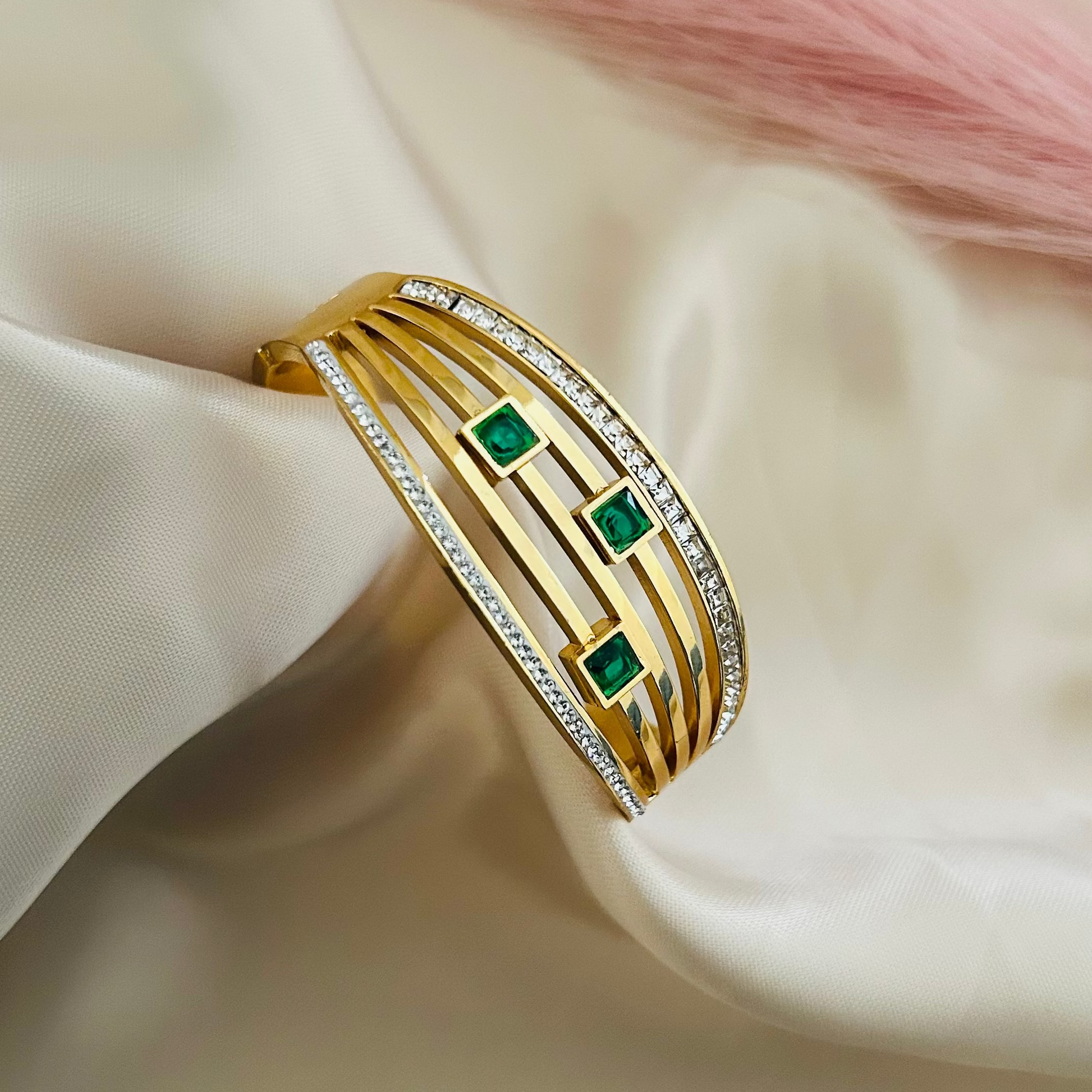 Emerald Accent Luxe Bangle Bracelet