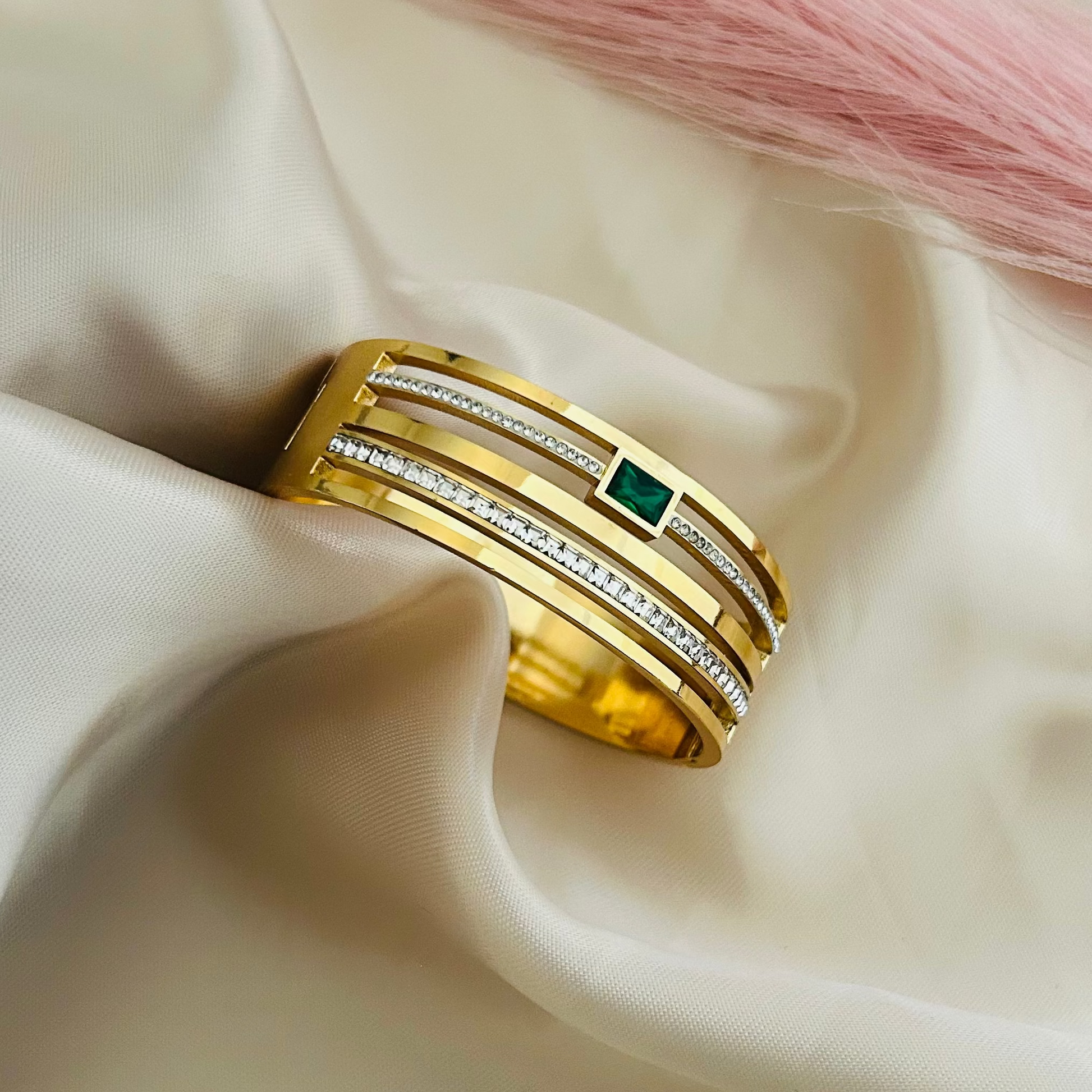 Emerald Bar Crystal Bangle Bracelet