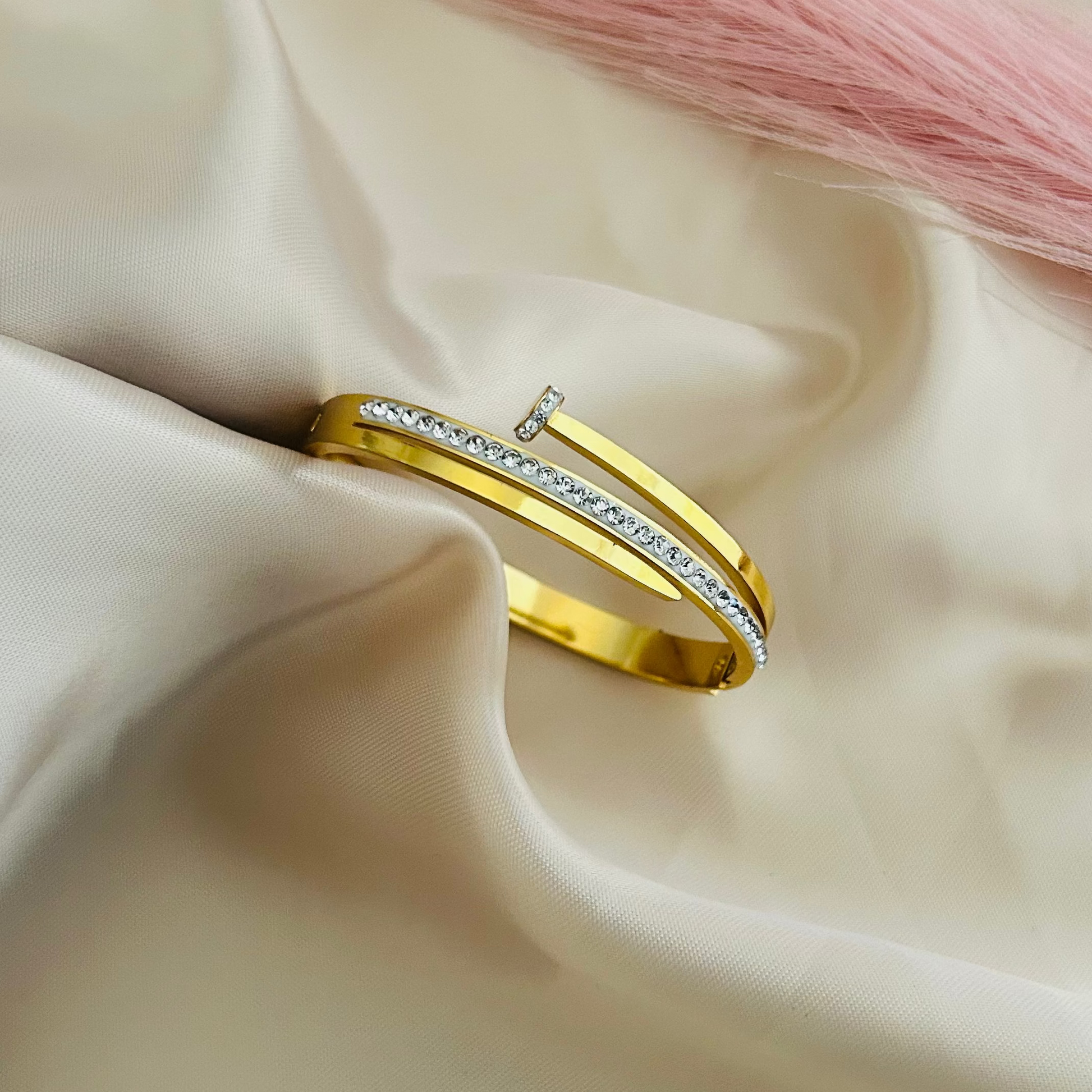 Crystal Edge Open Bangle Bracelet