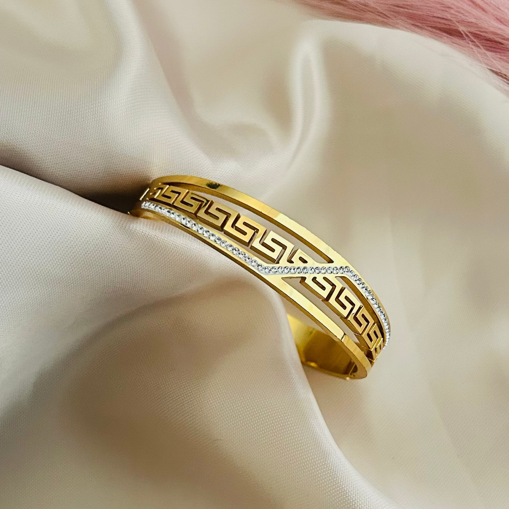 Greek Key Crystal Bangle Bracelet