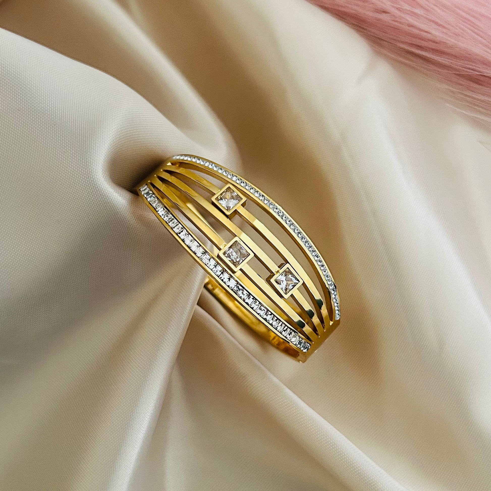 Triple Square Crystal Bangle Bracelet