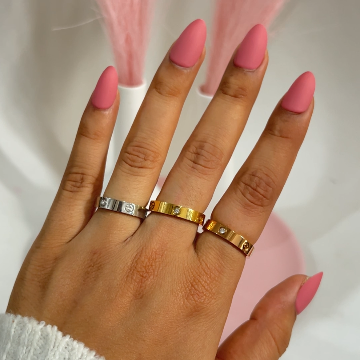 Studded Silver Love Band Ring