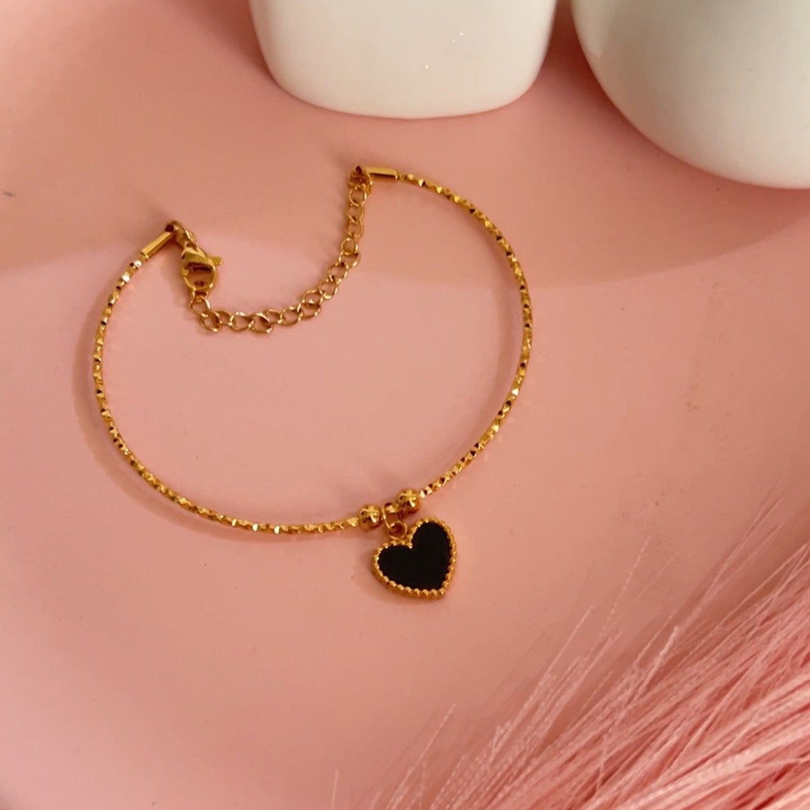 Black Heart Single Charm Bracelet